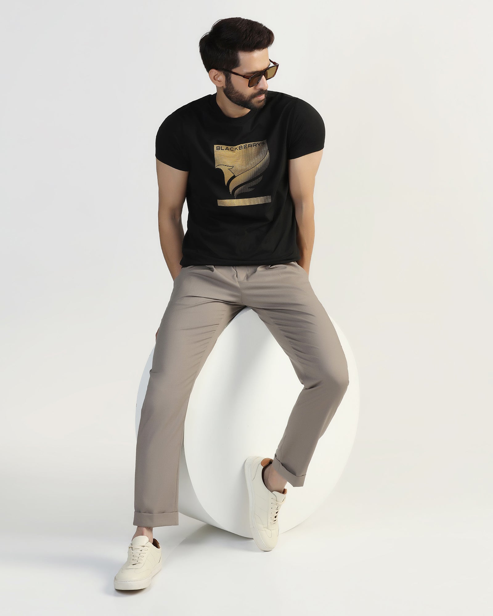 Crew Neck Black Printed T-Shirt - Pilot