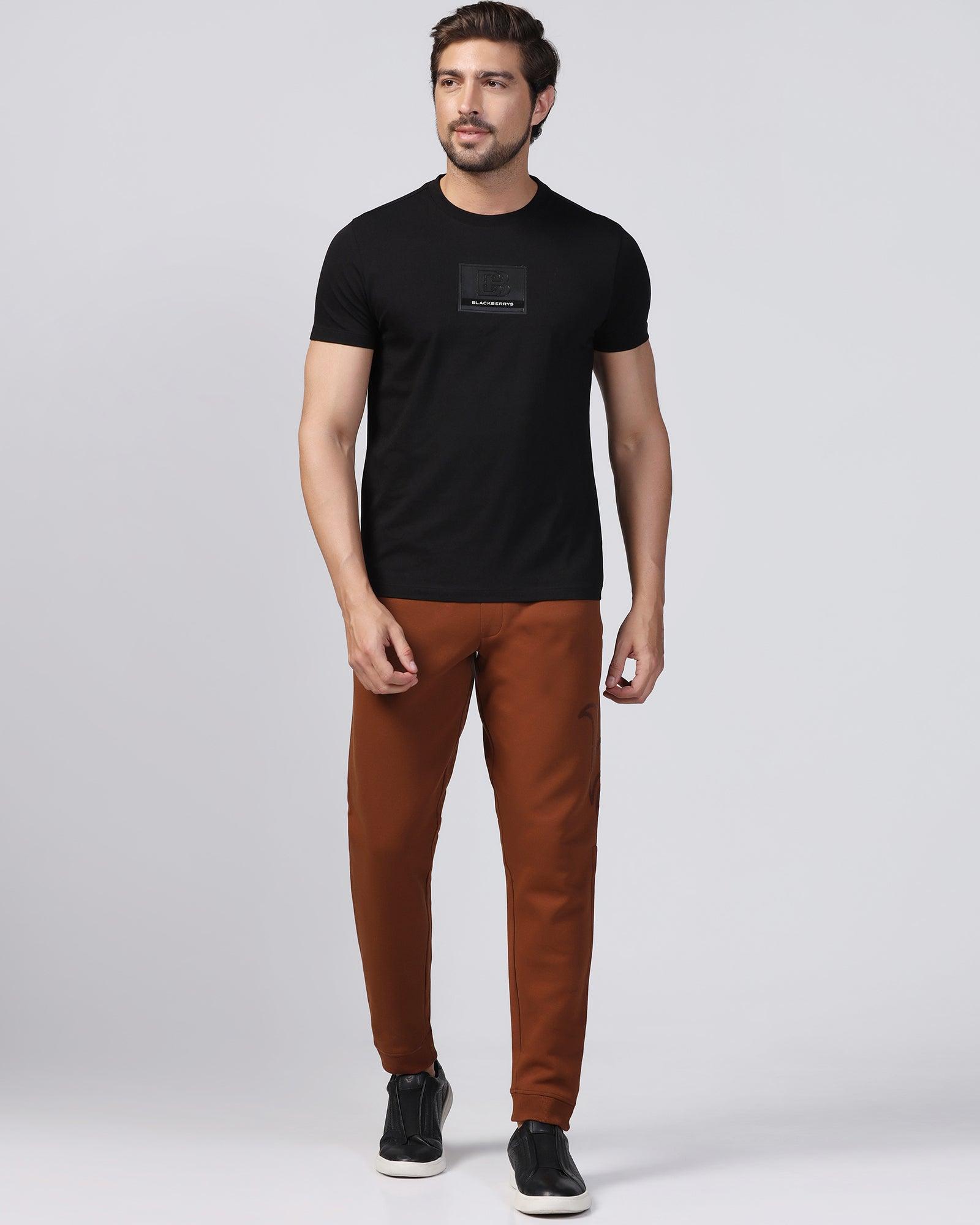 Crew Neck Black Printed T-Shirt - Salve