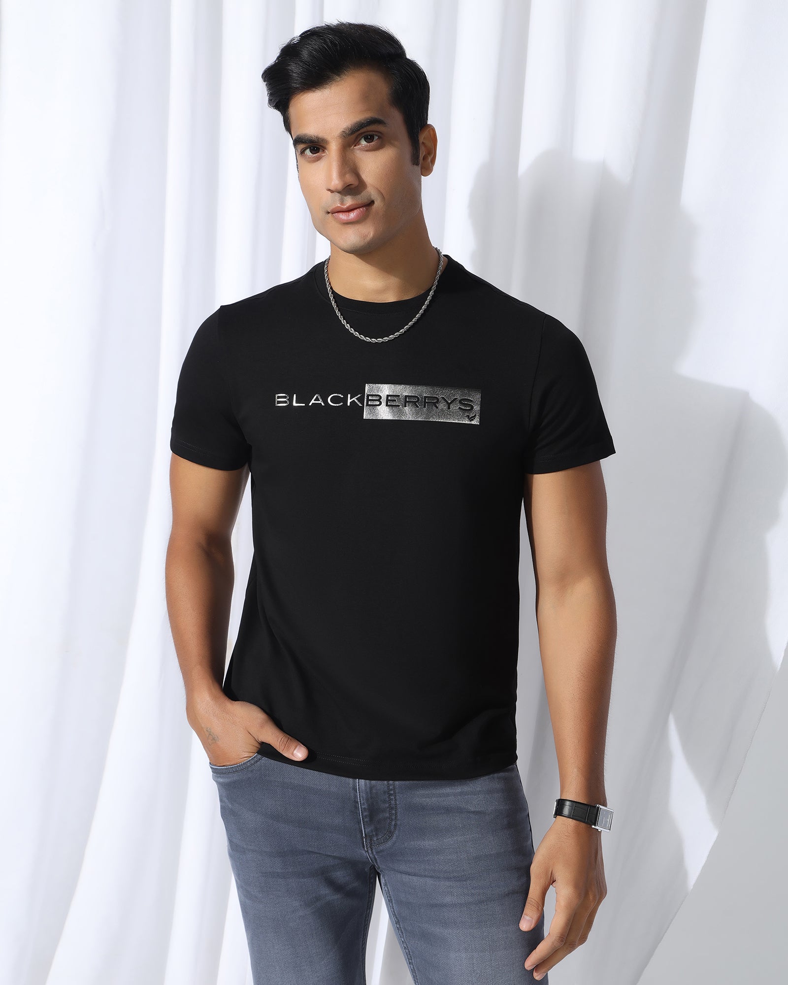 Crew Neck Black Printed T-Shirt - Zedd