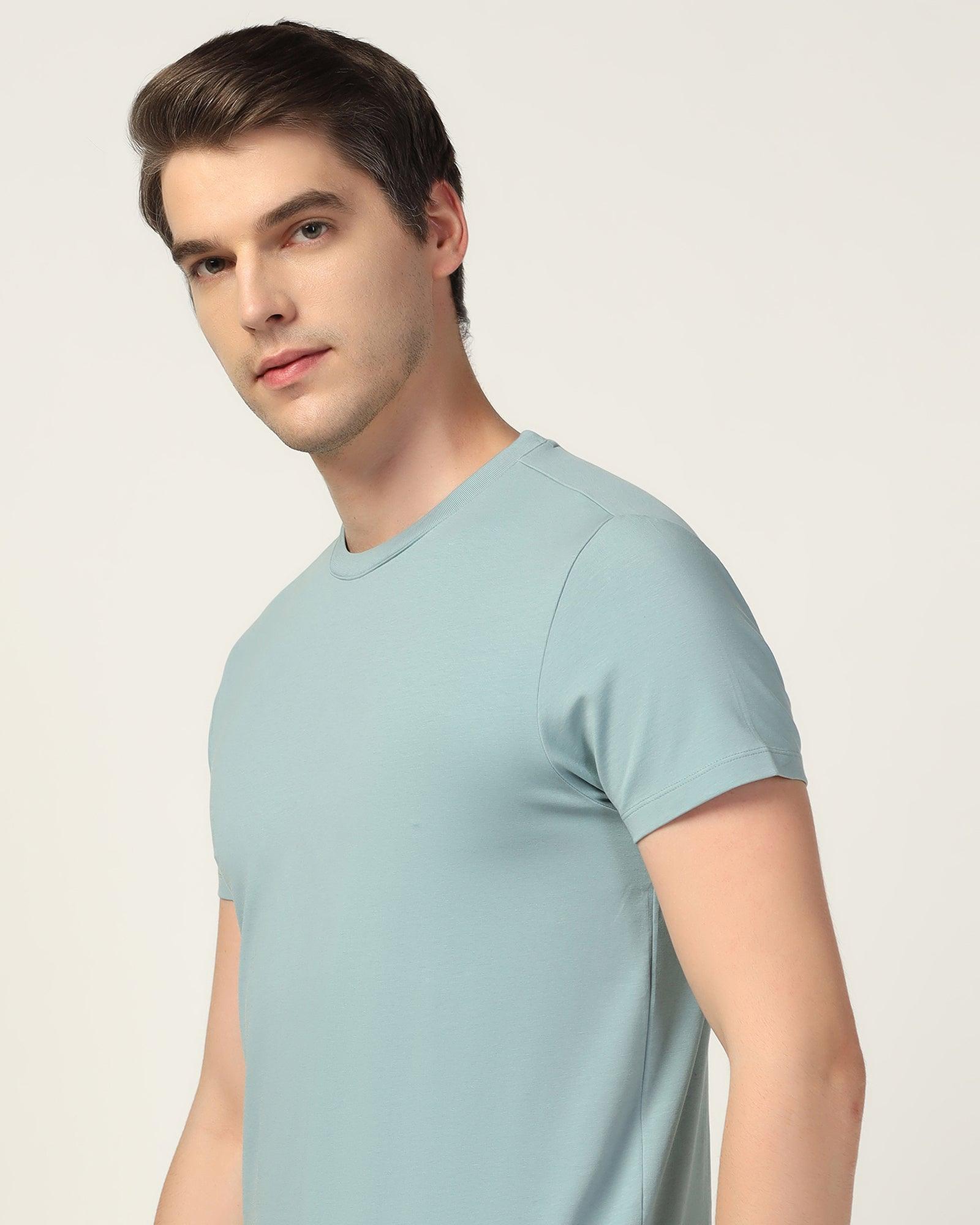 Crew Neck Blue Solid T-Shirt - Noah