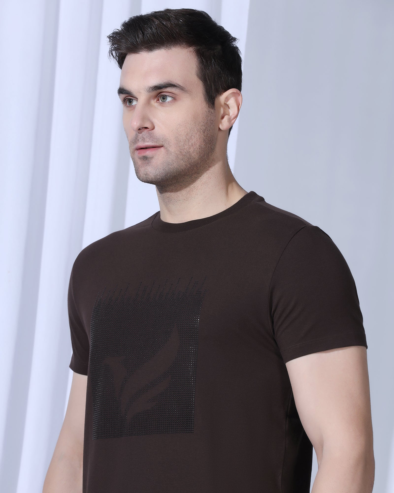 Crew Neck Brown Printed T-Shirt - Badger