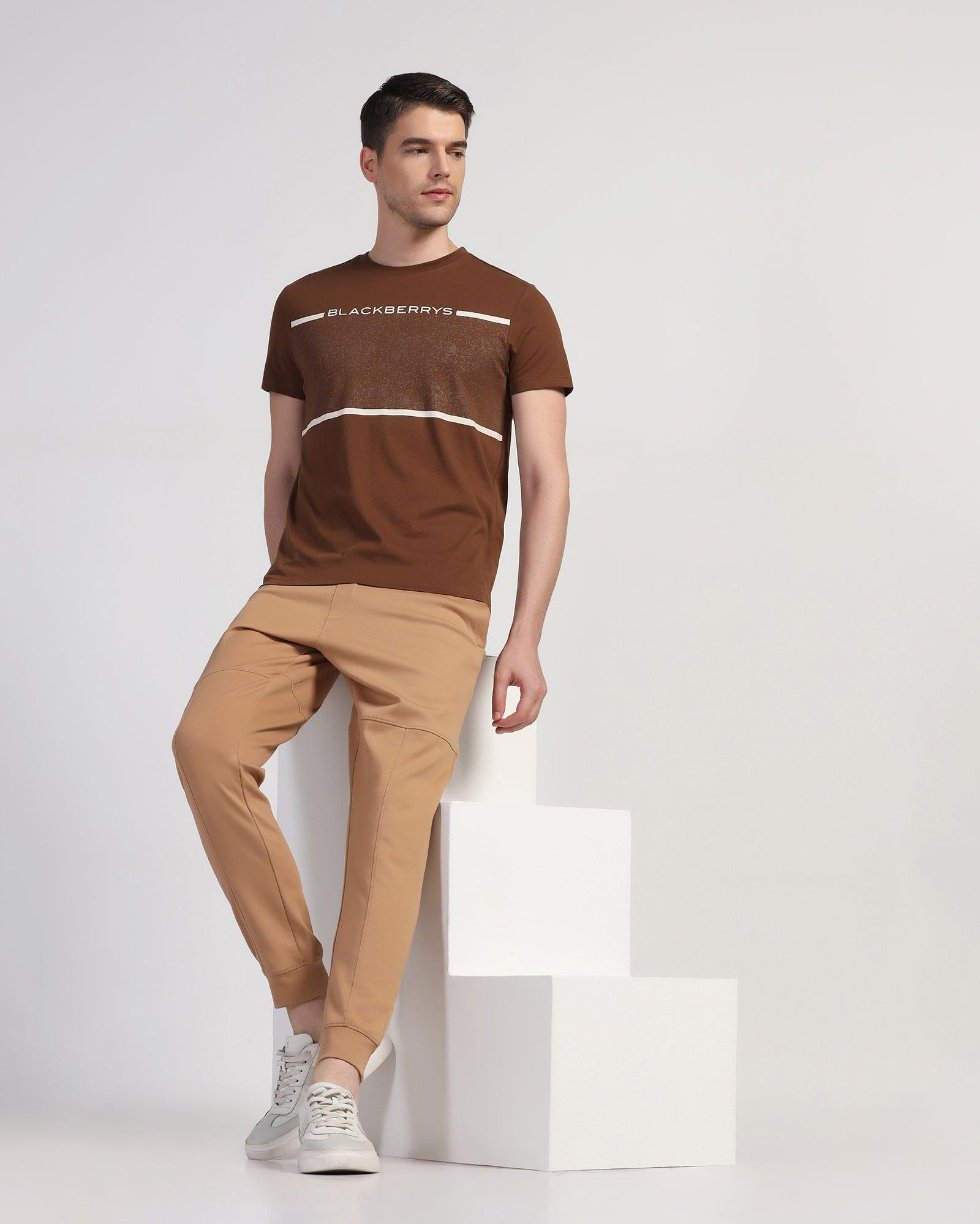 Crew Neck Brown Printed T-Shirt - Peak - Blackberrys