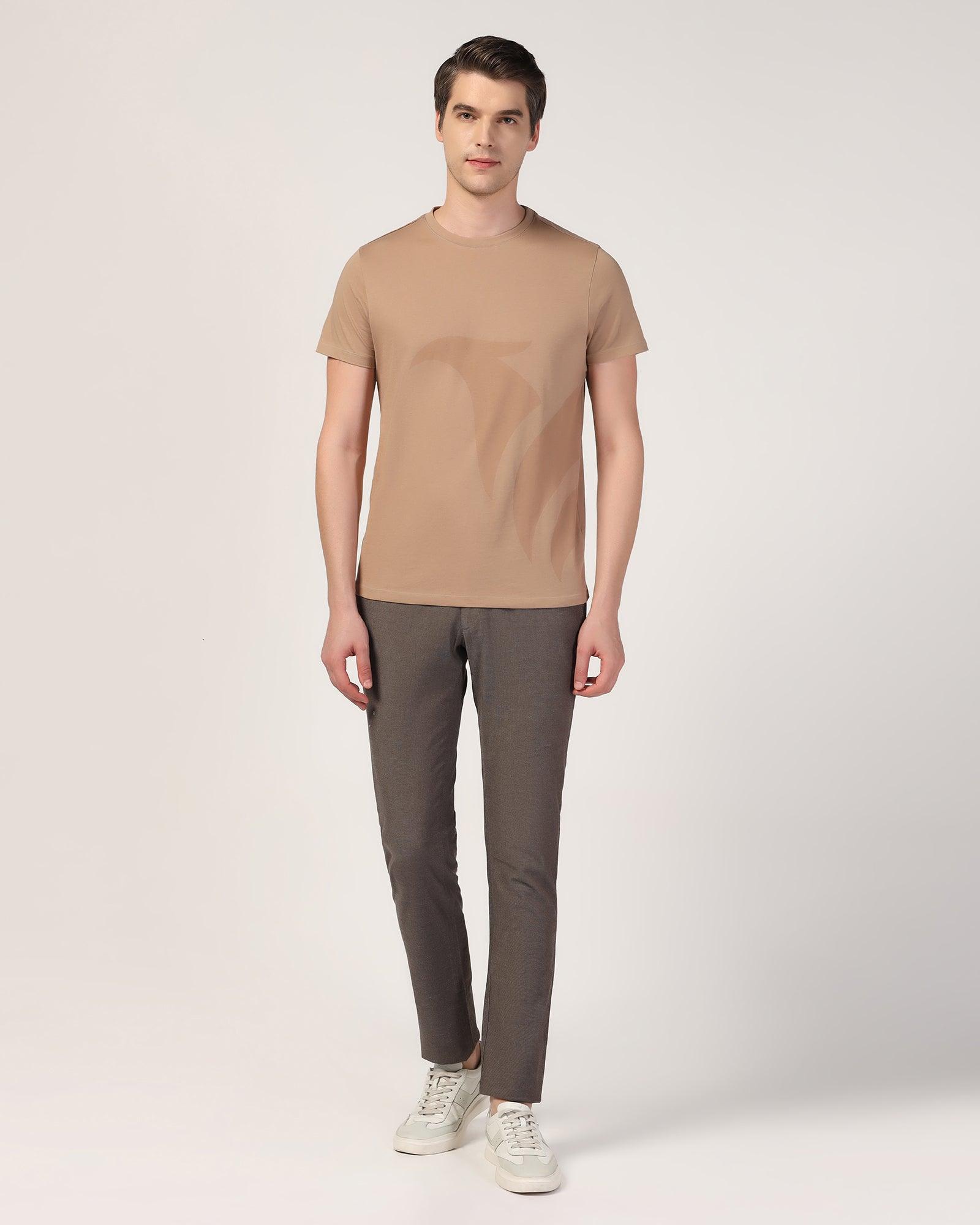Crew Neck Brown Printed T-Shirt - Terrain - Blackberrys