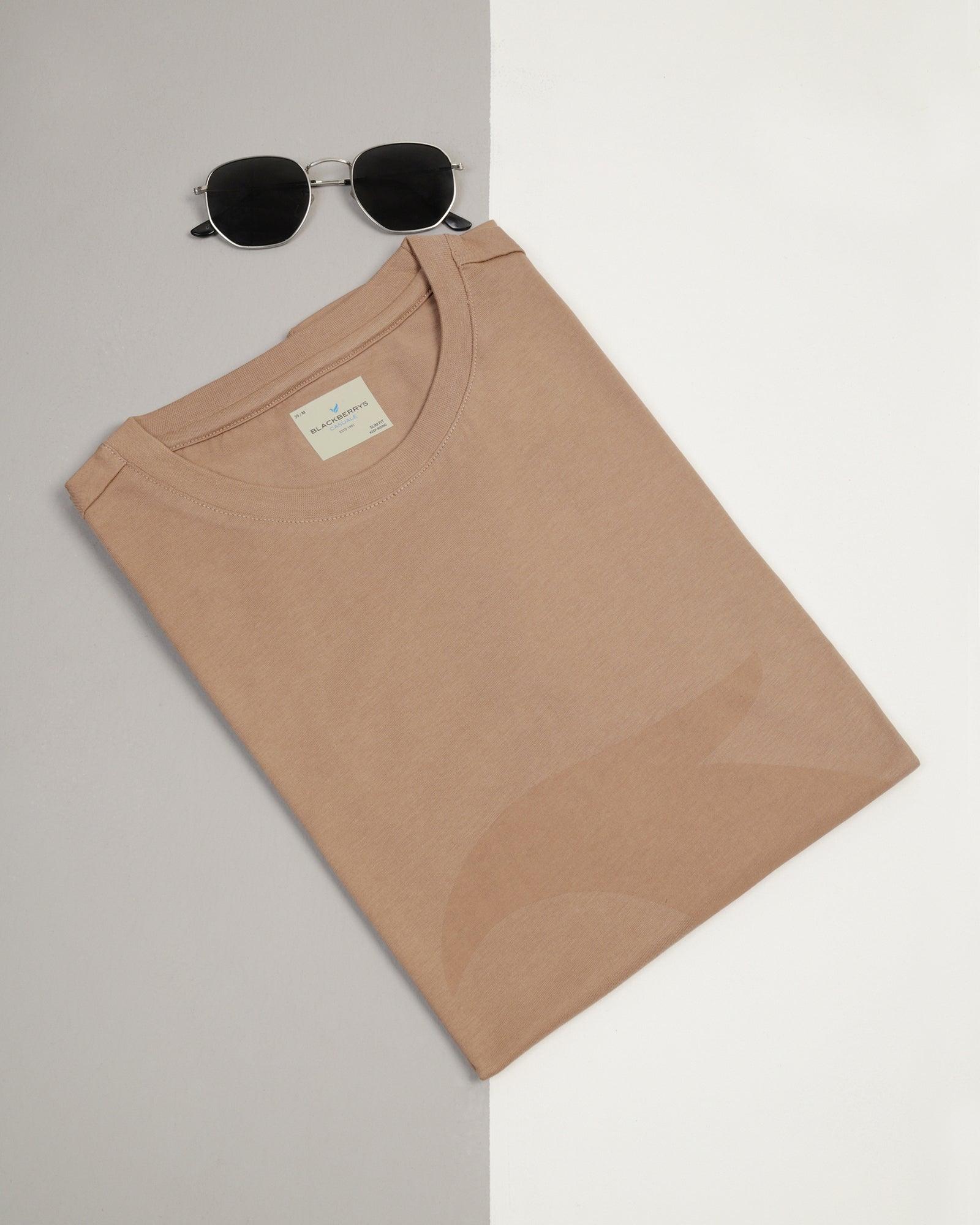 Crew Neck Brown Printed T-Shirt - Terrain - Blackberrys