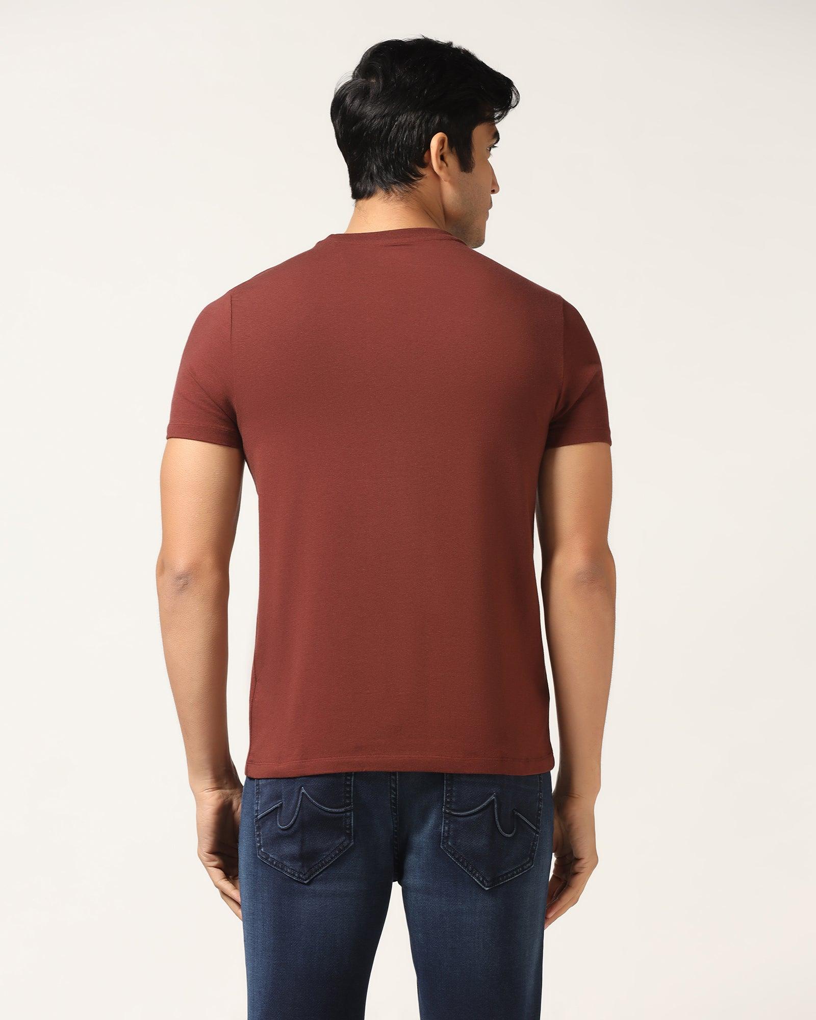 Crew Neck Brown Solid T-Shirt - Kai - Blackberrys