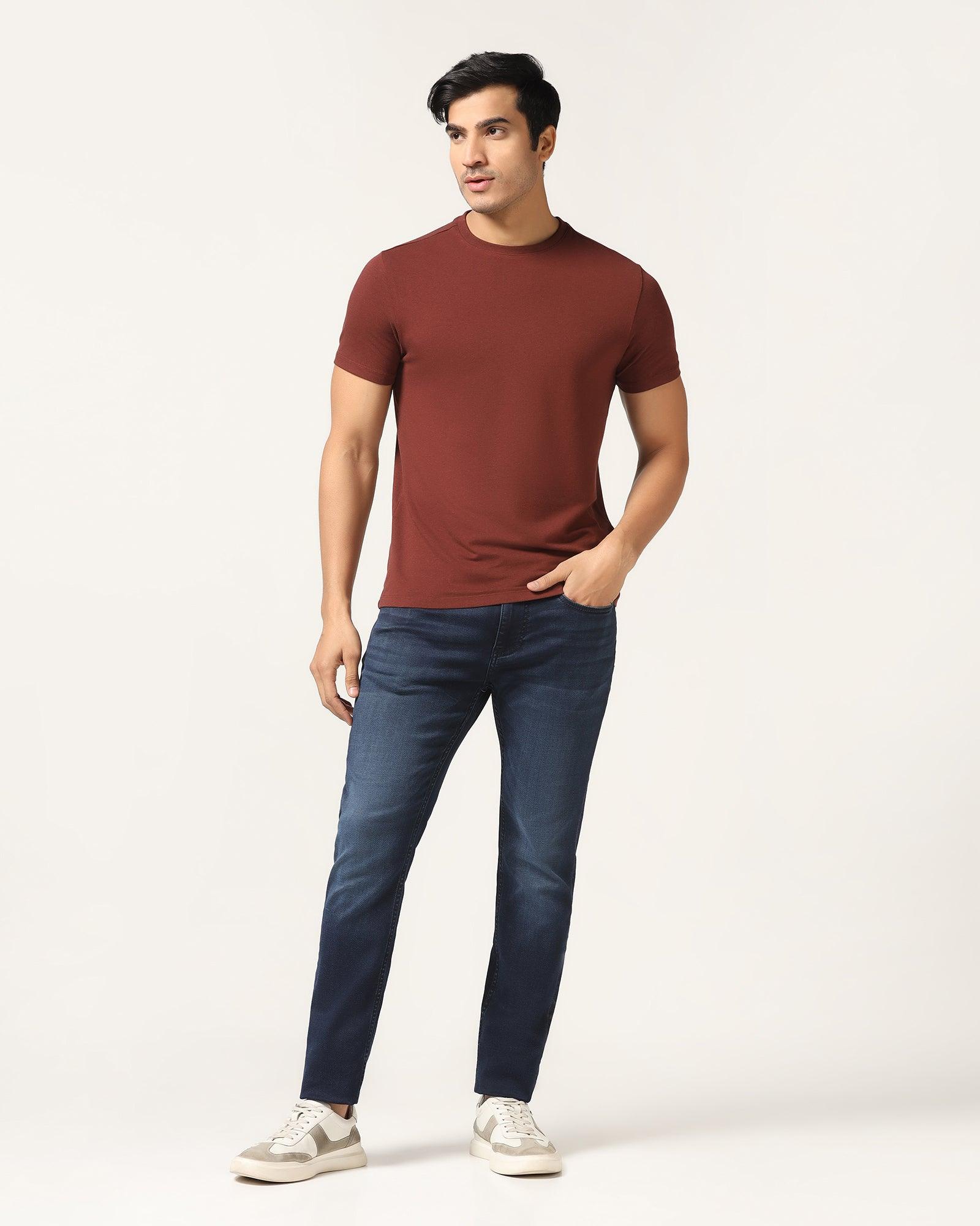 Crew Neck Brown Solid T-Shirt - Kai - Blackberrys