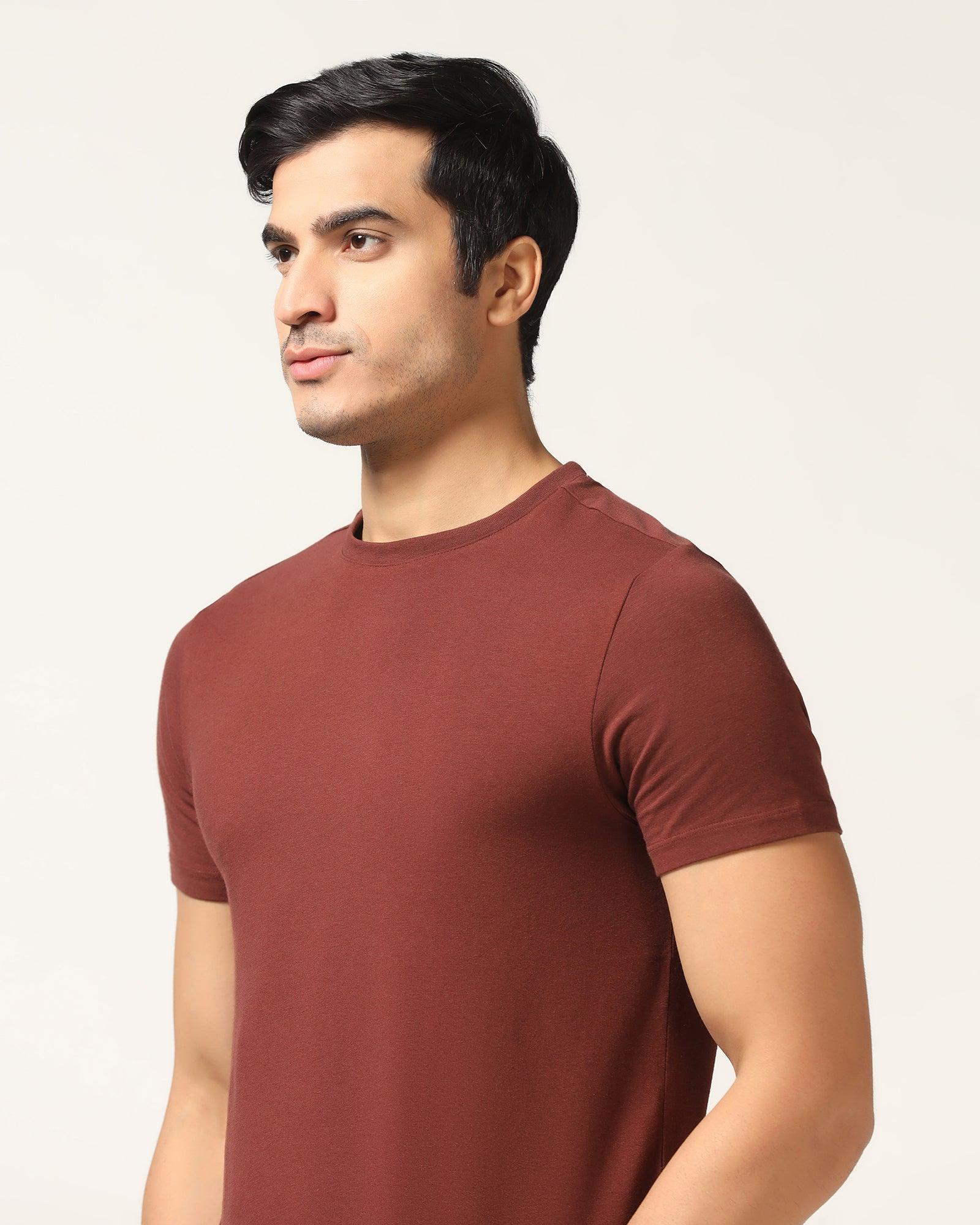Crew Neck Brown Solid T-Shirt - Kai - Blackberrys