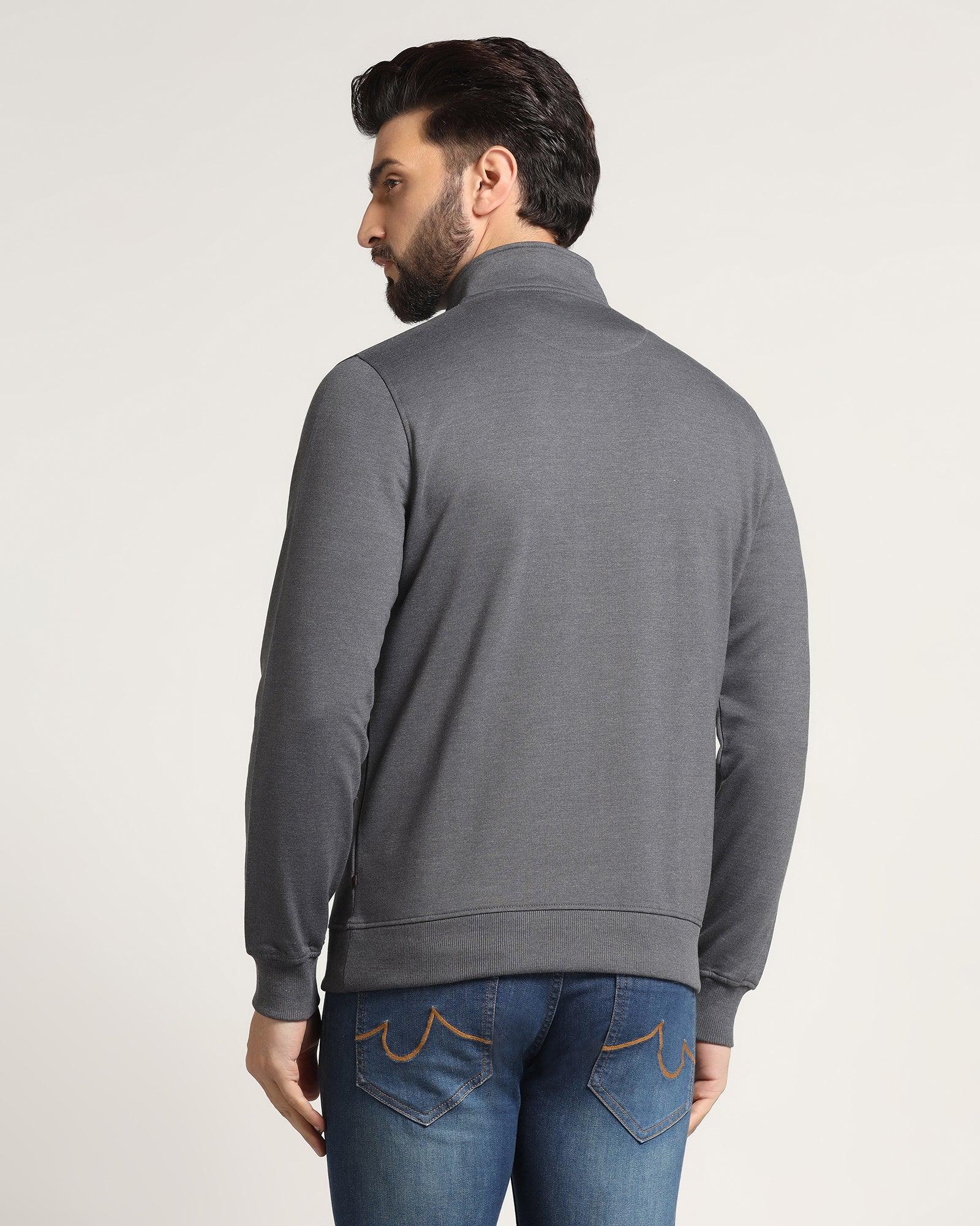 High Neck Grey Melange Solid Sweatshirt - Pipper - Blackberrys