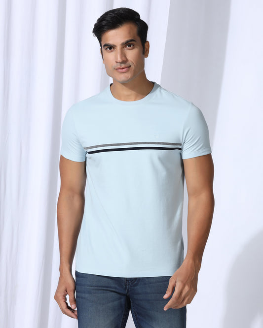 Crew Neck Light Blue Stripe T-Shirt - Lincoln