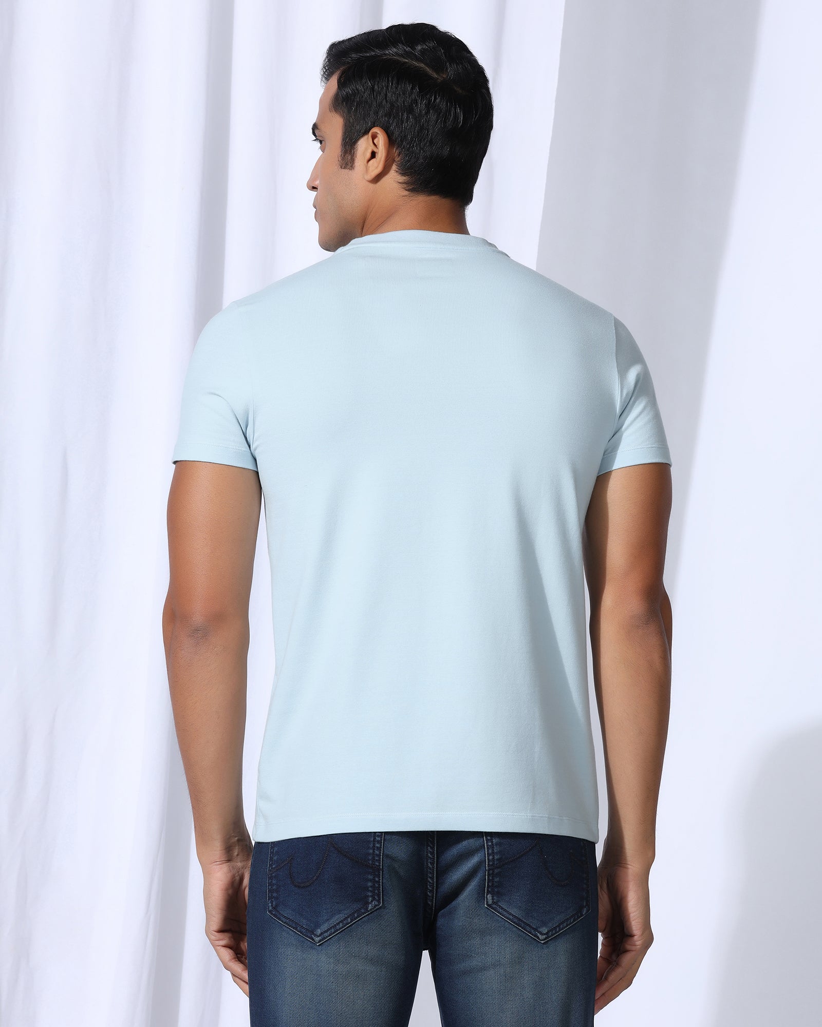 Crew Neck Light Blue Stripe T-Shirt - Lincoln