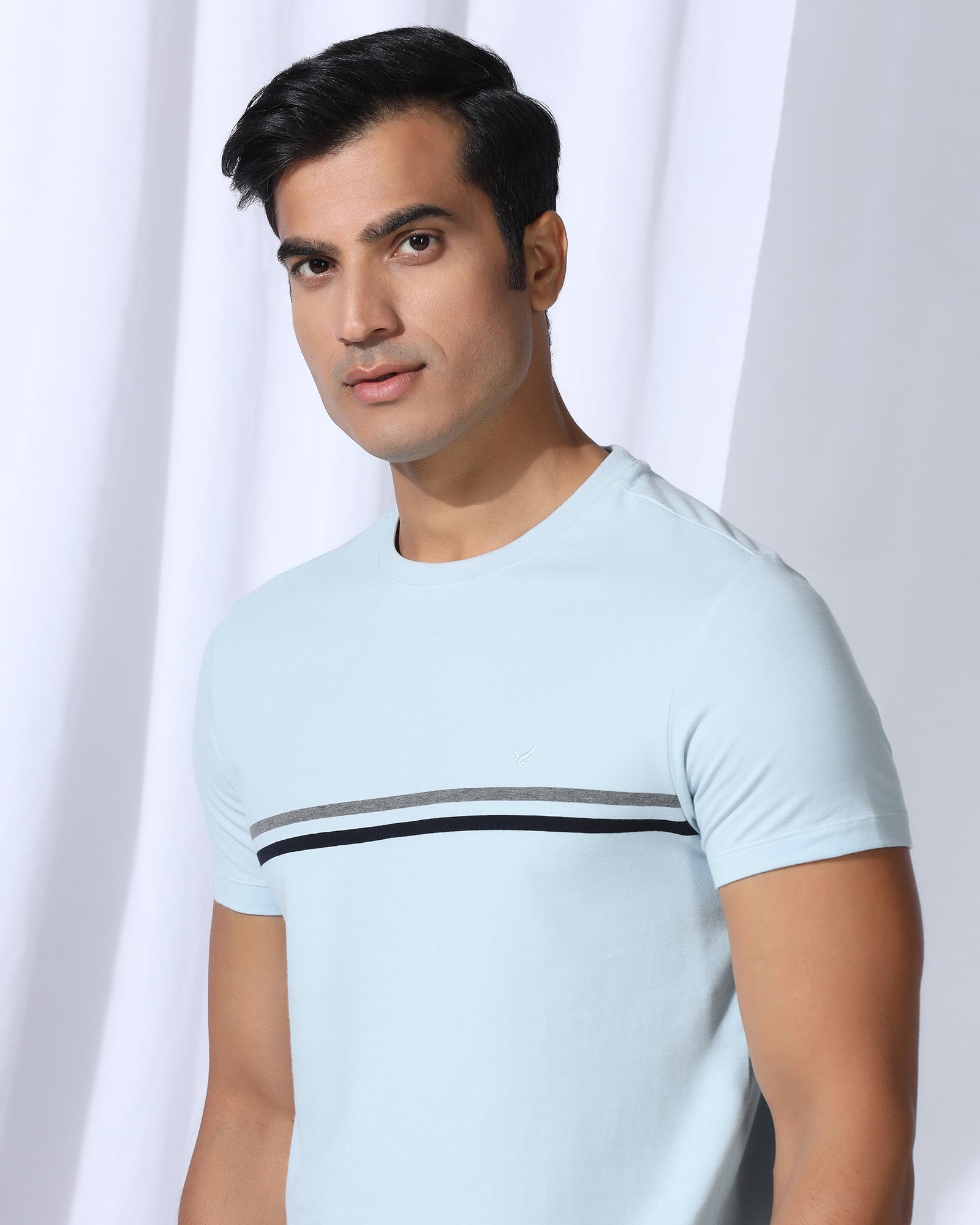 Crew Neck Light Blue Stripe T-Shirt - Lincoln