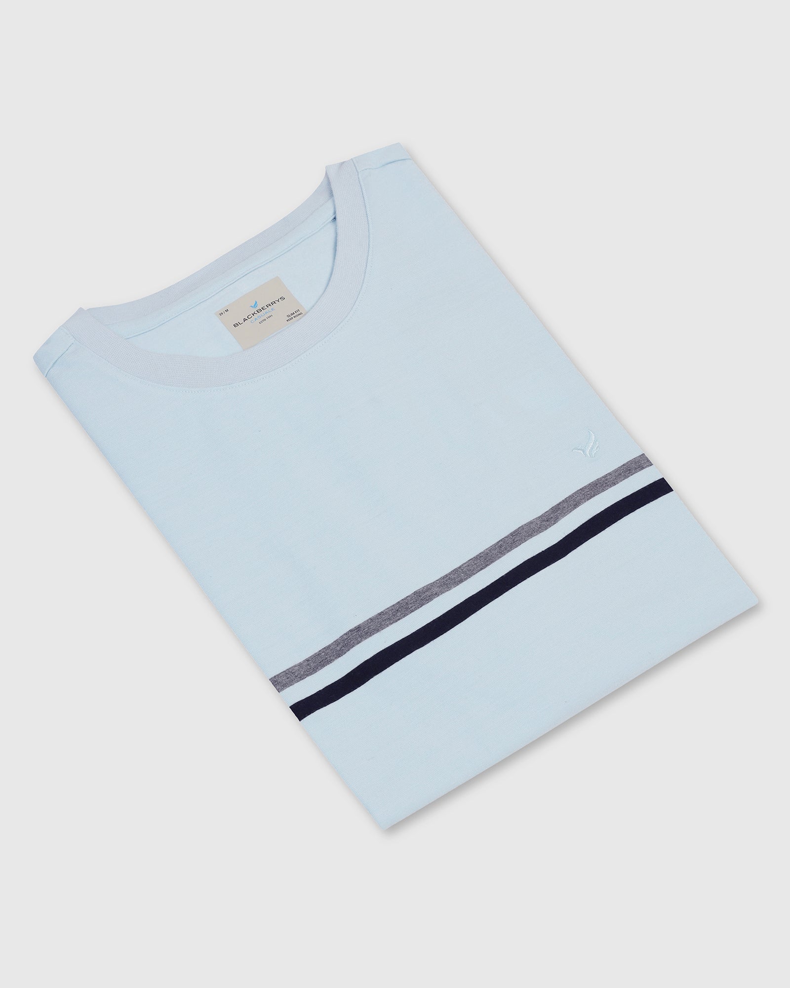 Crew Neck Light Blue Stripe T-Shirt - Lincoln