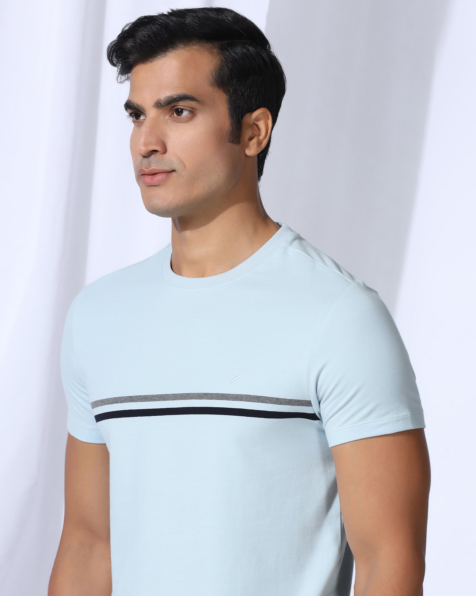 Crew Neck Light Blue Stripe T-Shirt - Lincoln