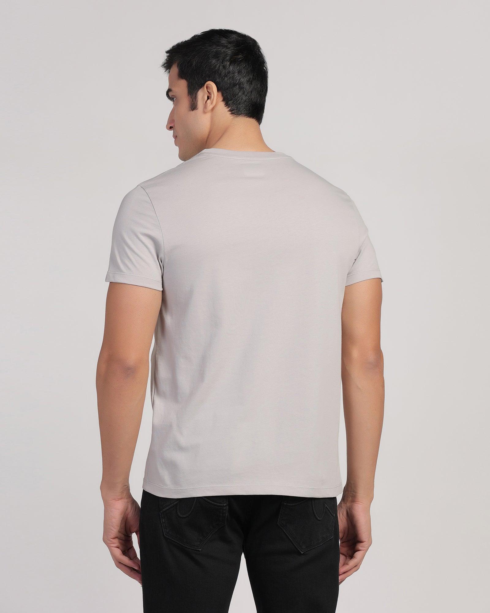 Crew Neck Light Grey Printed T-Shirt - Dote - Blackberrys