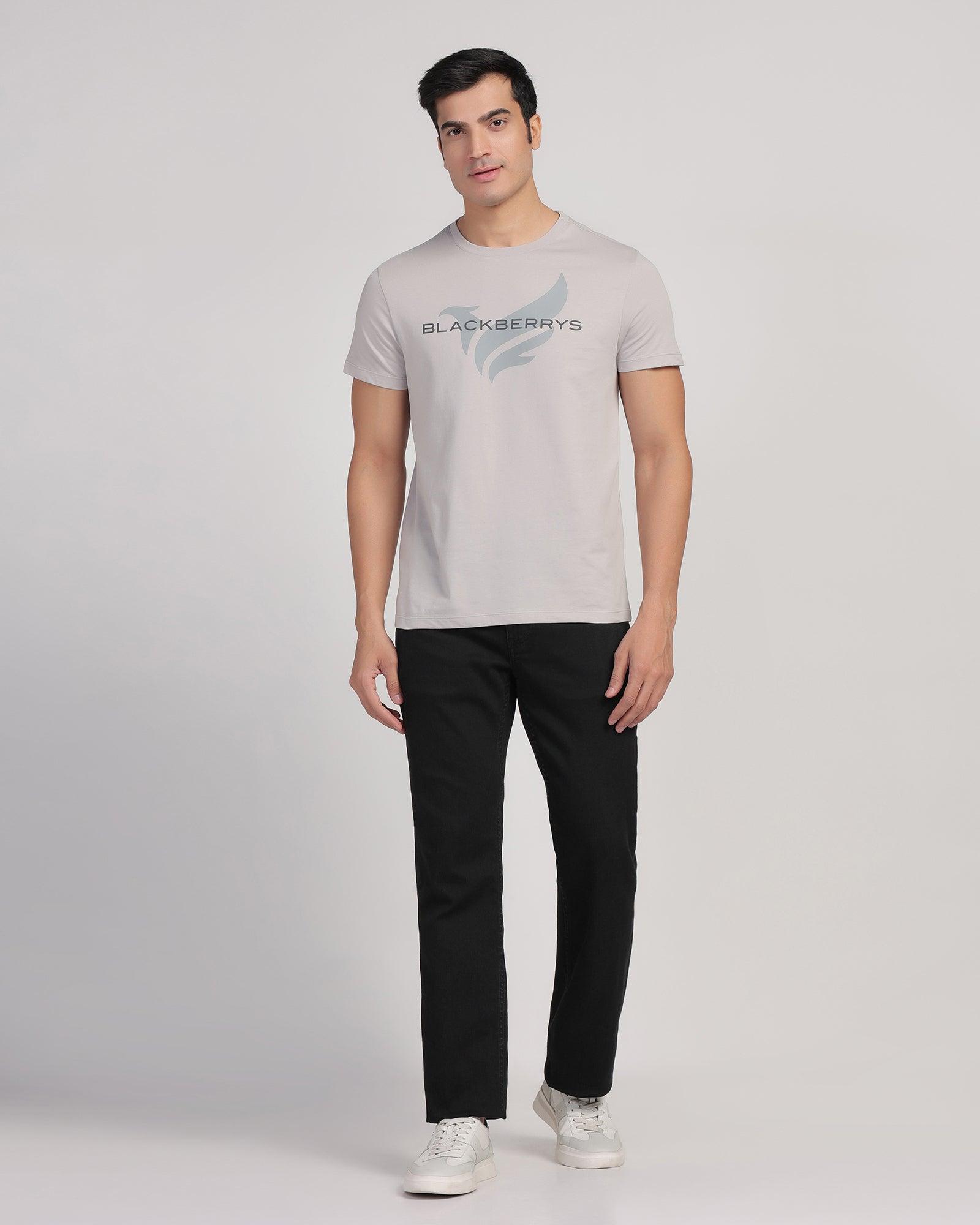 Crew Neck Light Grey Printed T-Shirt - Dote - Blackberrys