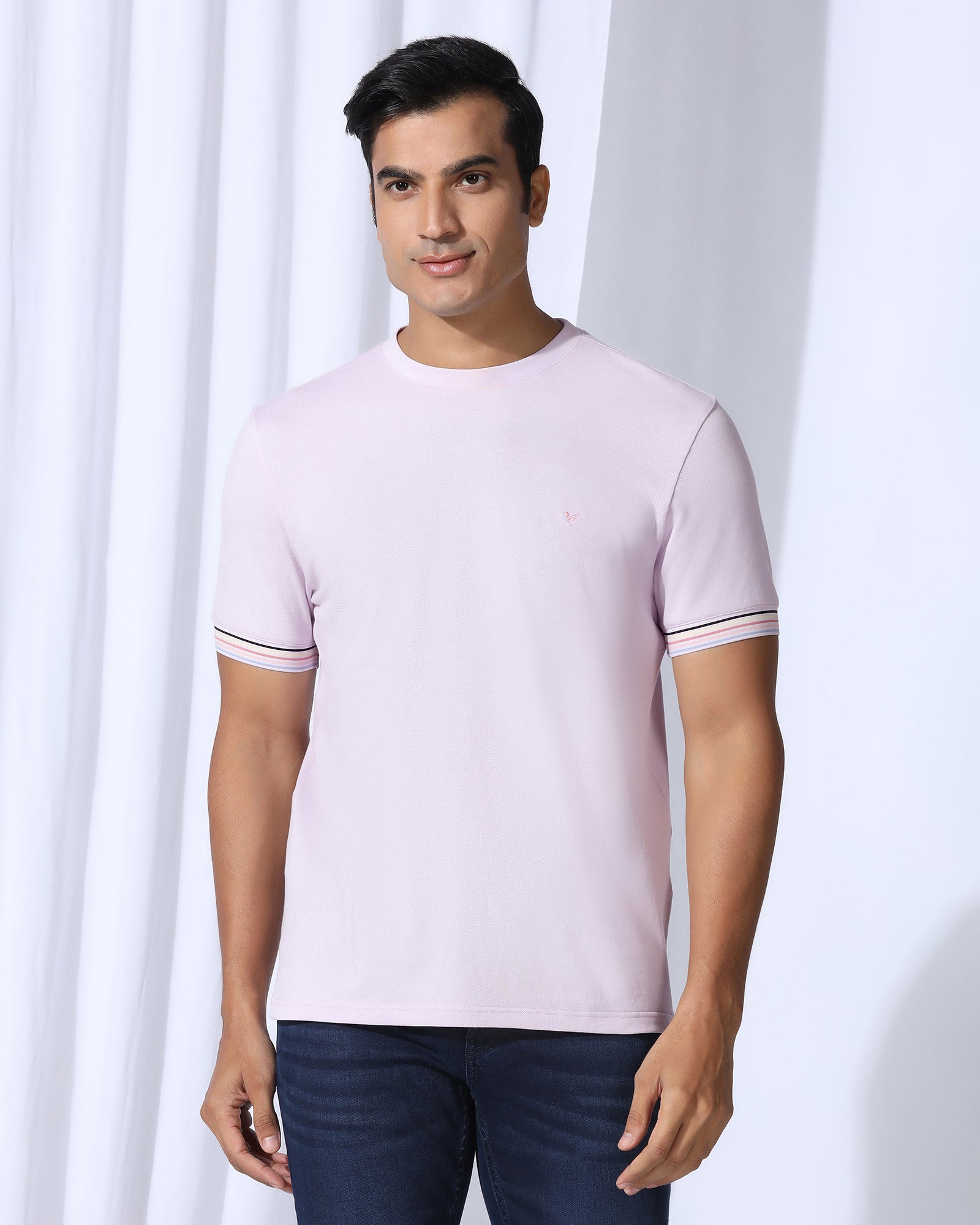 Crew Neck Light Purple Solid T-Shirt - Spectrum