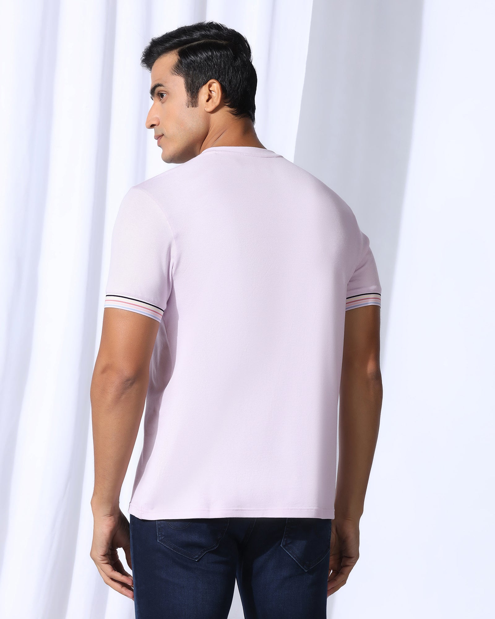 Crew Neck Light Purple Solid T-Shirt - Spectrum