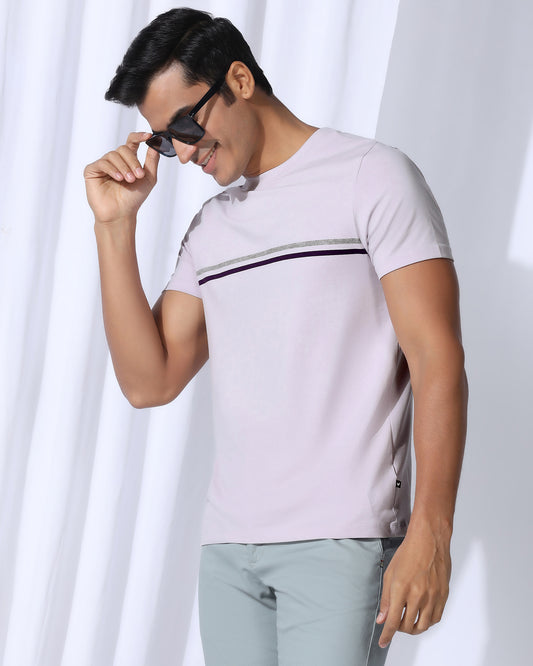 Crew Neck Light Purple Stripe T-Shirt - Lincoln