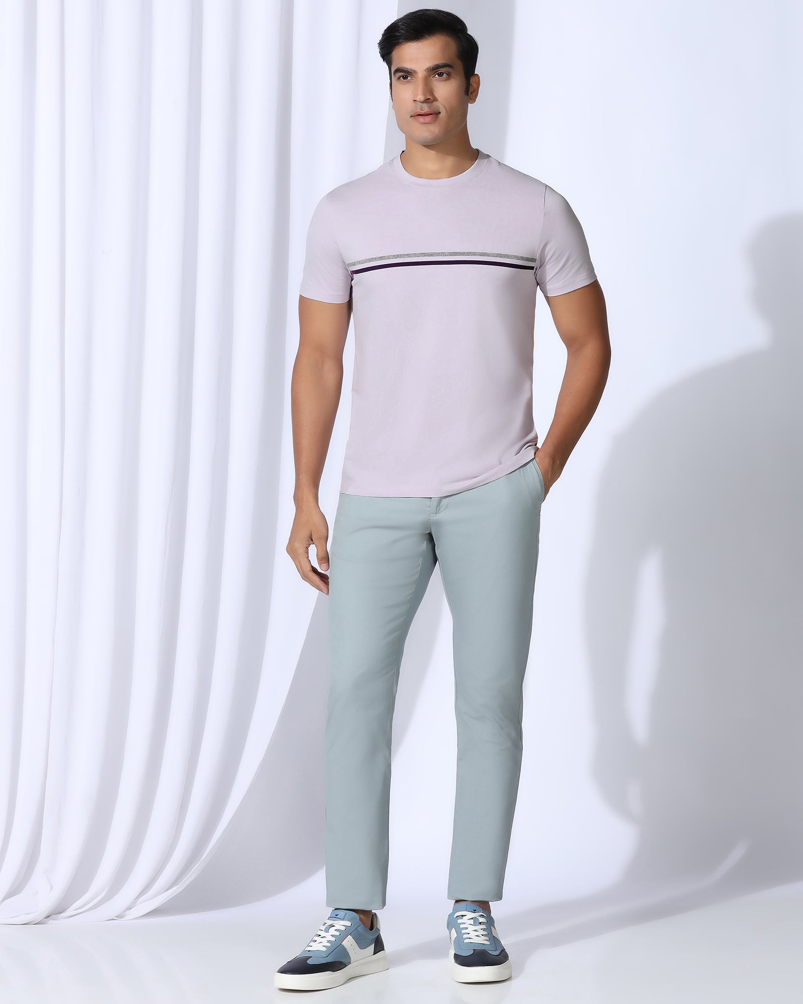 Crew Neck Light Purple Stripe T-Shirt - Lincoln