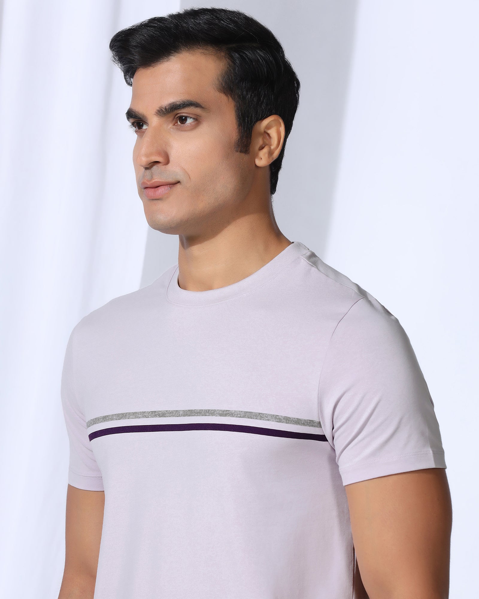 Crew Neck Light Purple Stripe T-Shirt - Lincoln