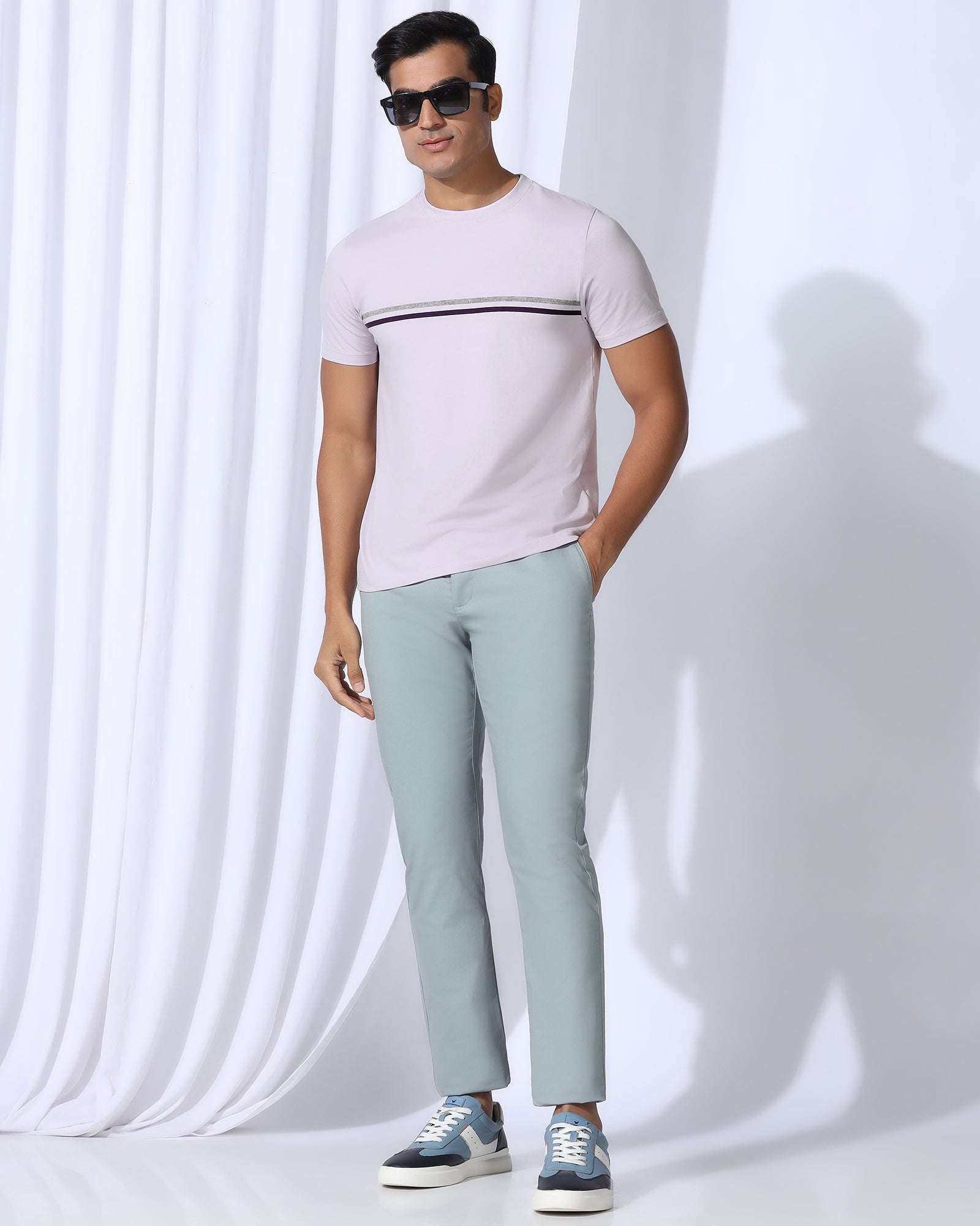 Crew Neck Light Purple Stripe T-Shirt - Lincoln