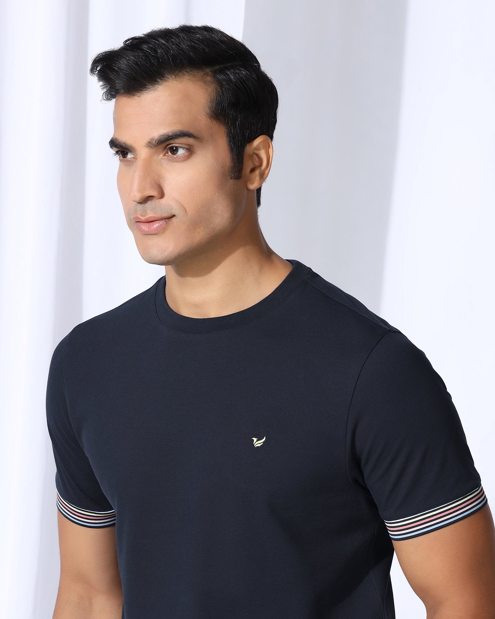 Crew Neck Navy Solid T-Shirt - Spectrum