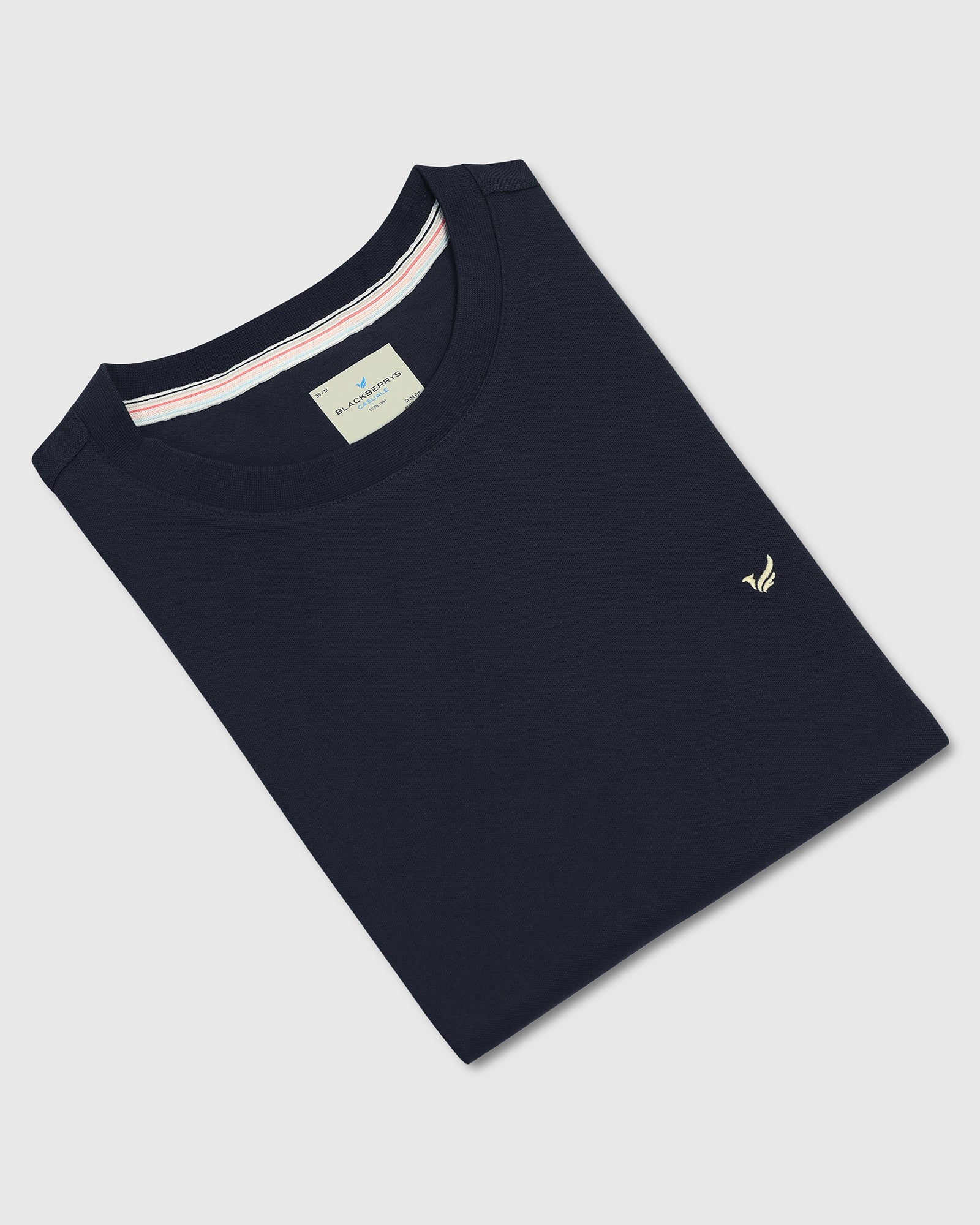 Crew Neck Navy Solid T-Shirt - Spectrum