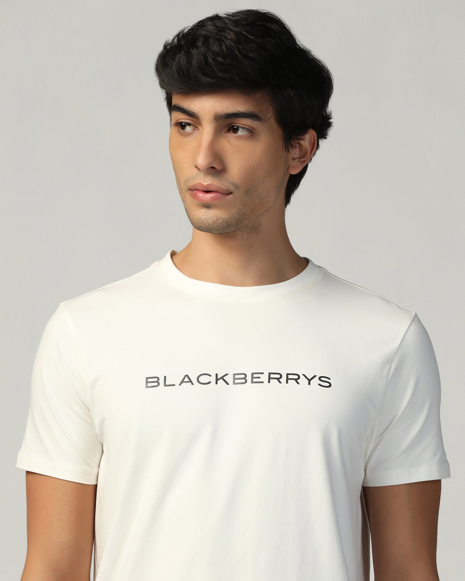 Crew Neck Off White Printed T-Shirt - Rumba