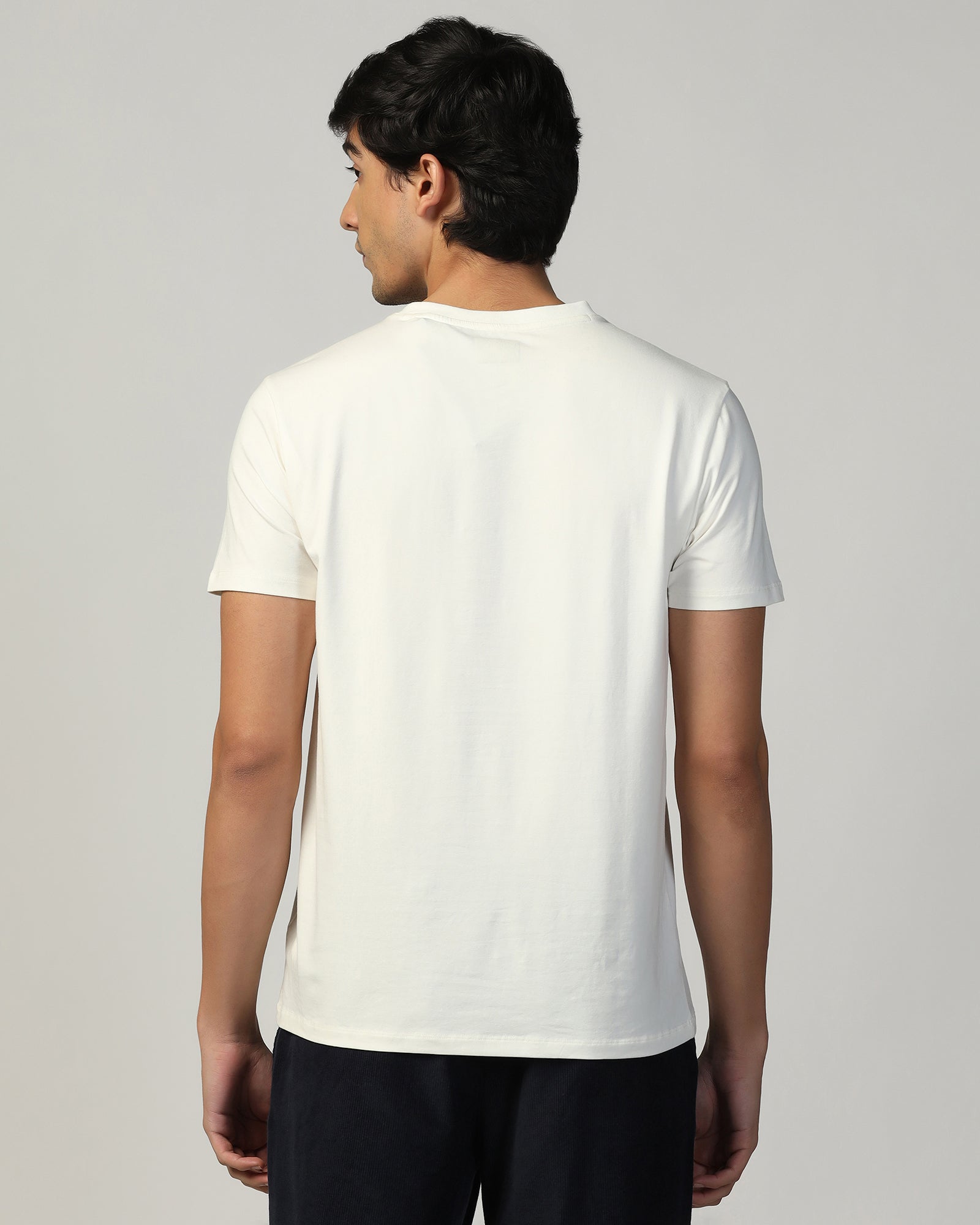 Crew Neck Off White Printed T-Shirt - Rumba