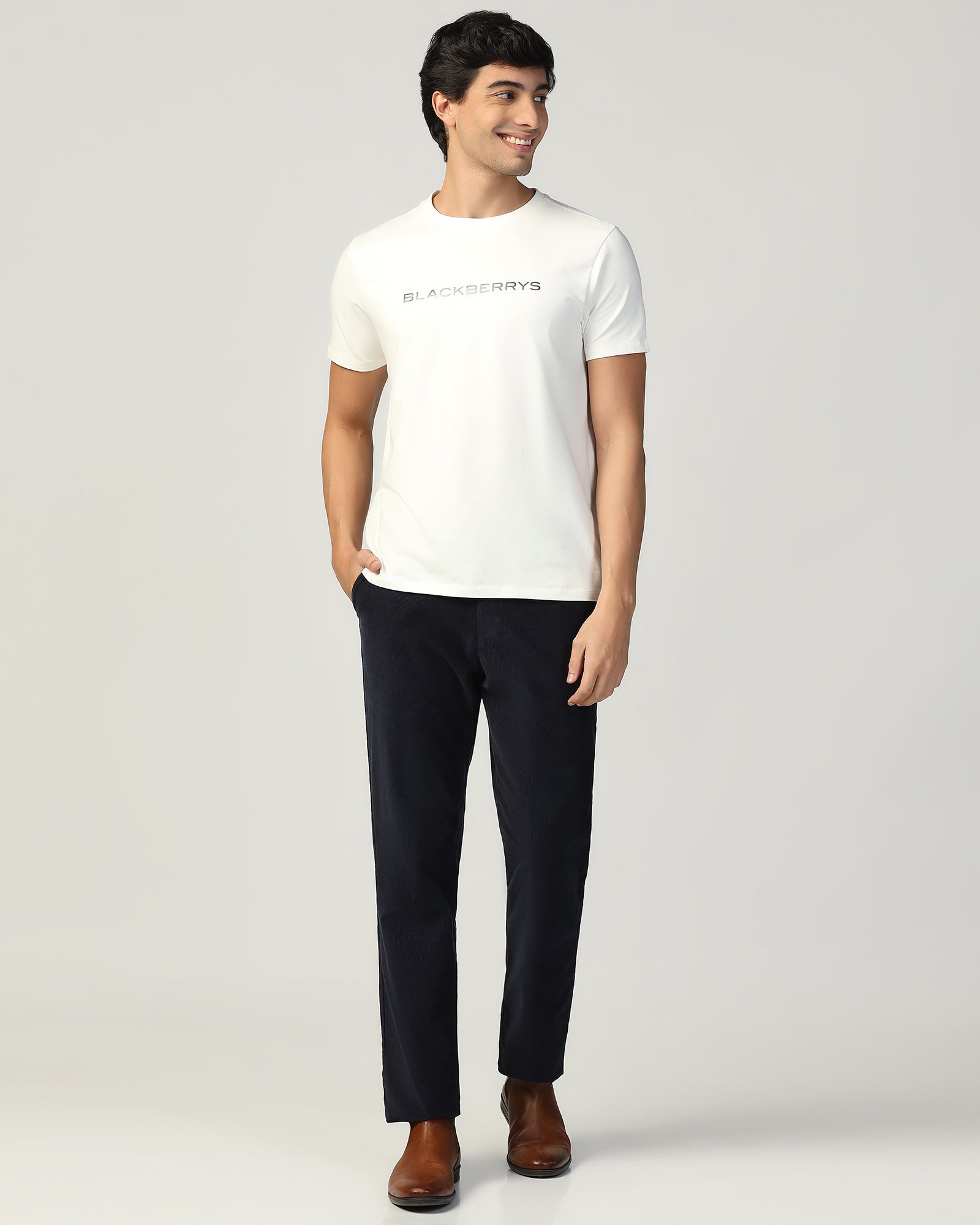 Crew Neck Off White Printed T-Shirt - Rumba