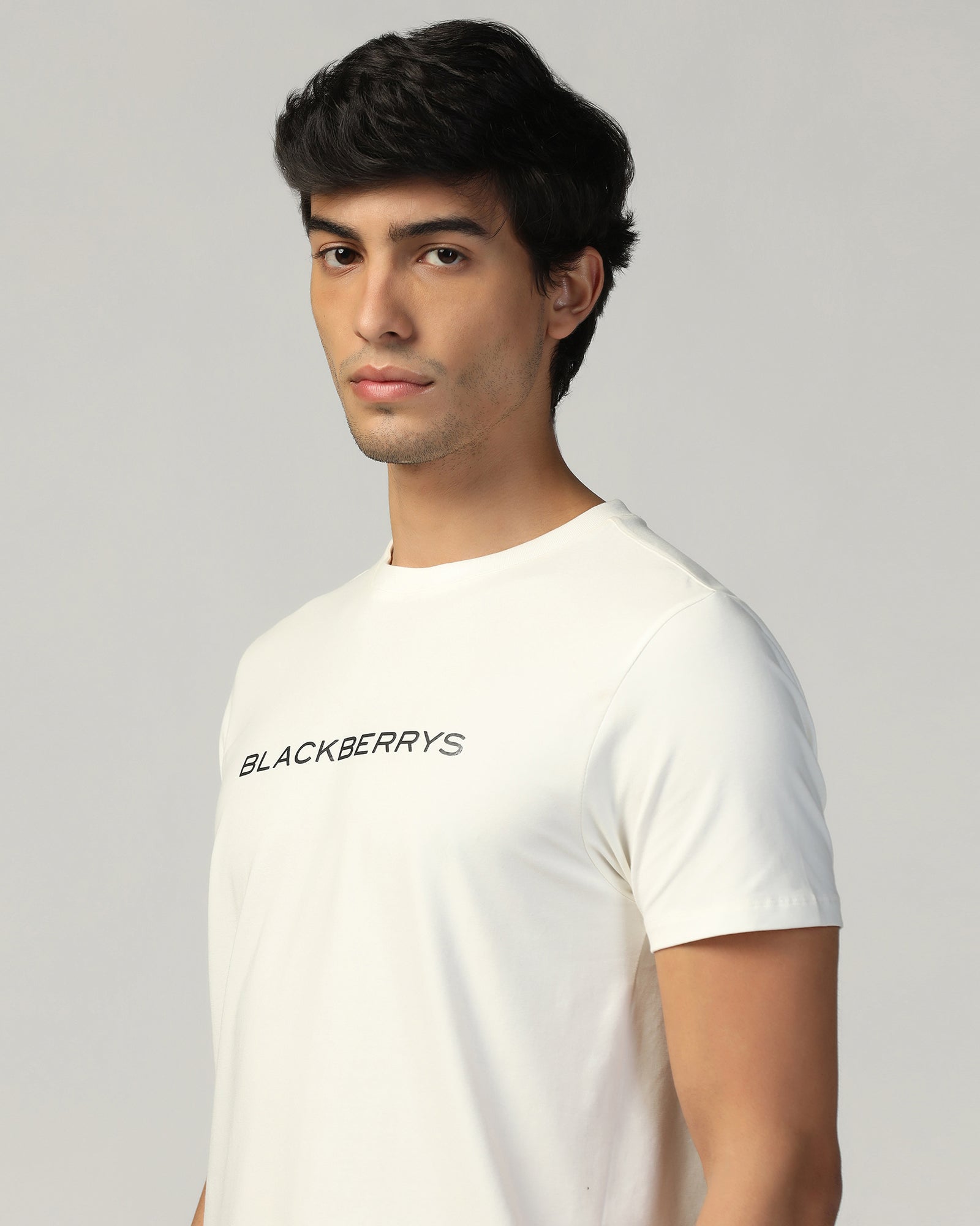 Crew Neck Off White Printed T-Shirt - Rumba