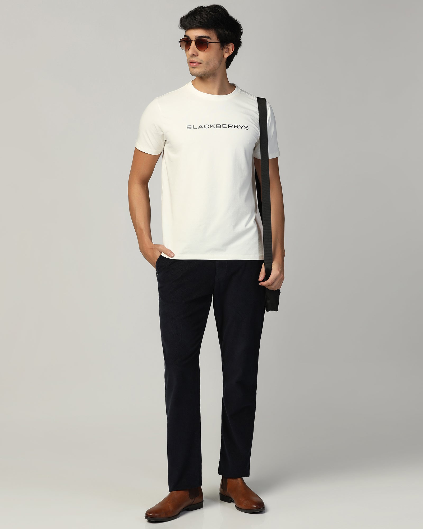 Crew Neck Off White Printed T-Shirt - Rumba