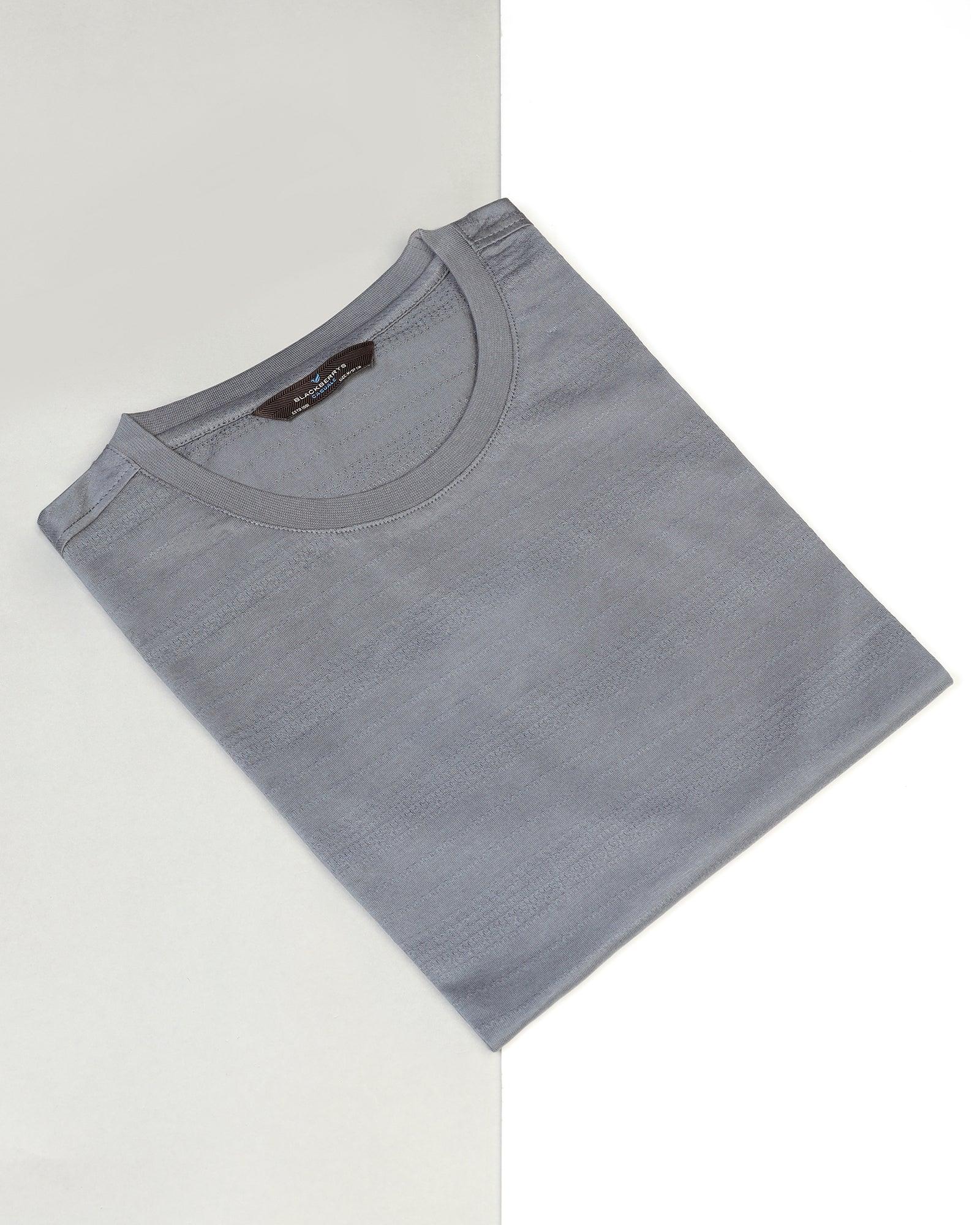 Crew Neck Powder Blue Textured T-Shirt - Velt - Blackberrys