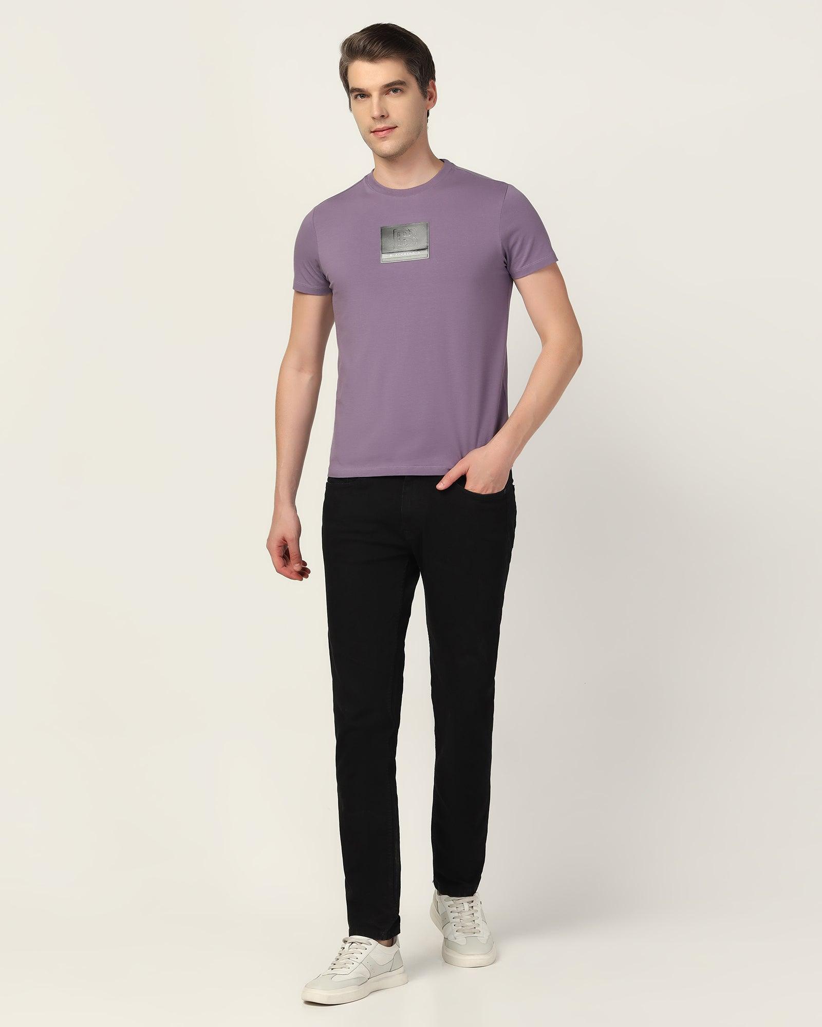 Crew Neck Purple Printed T-Shirt - Salve