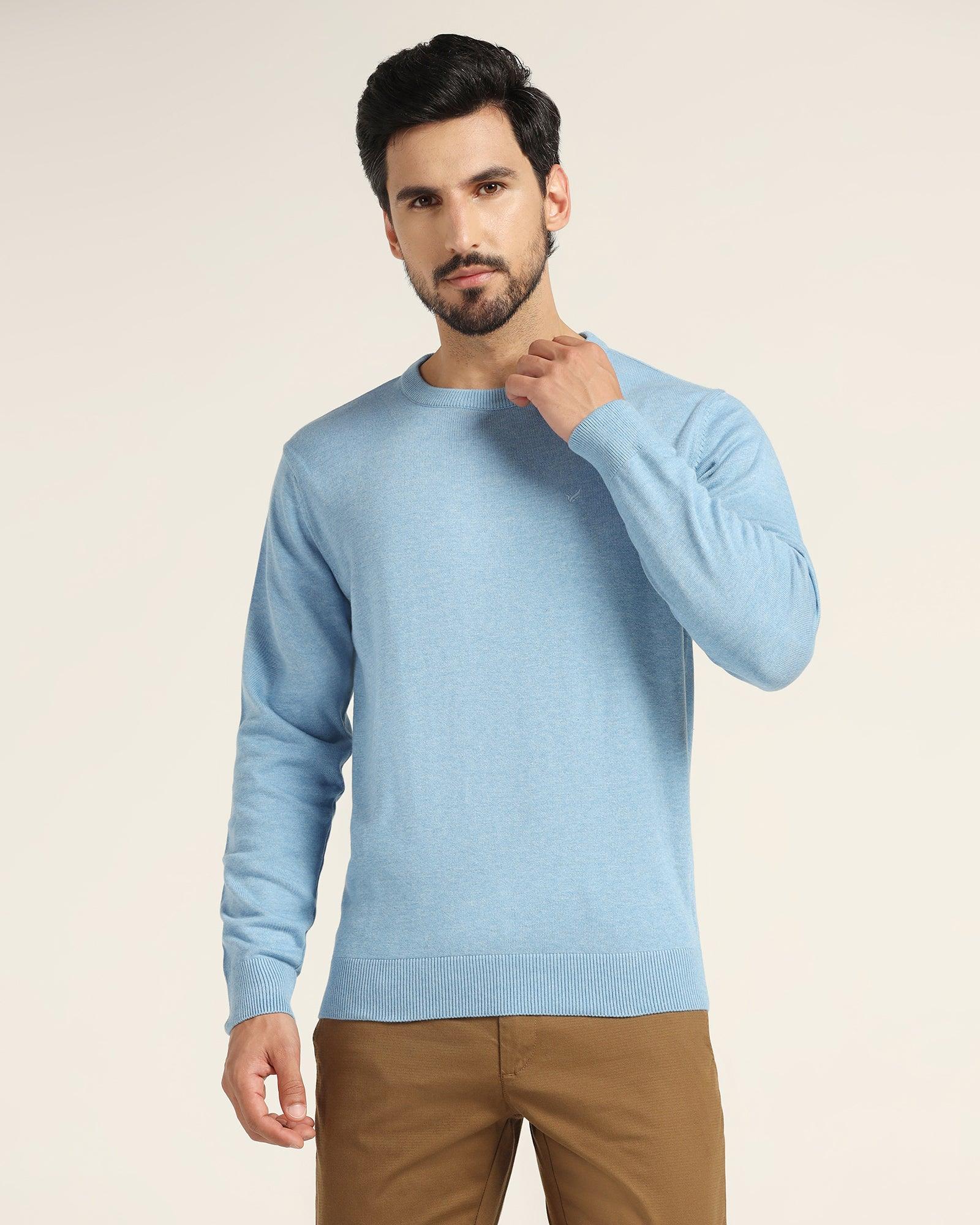 Crew Neck Blue Solid Sweater - Jolly - Blackberrys