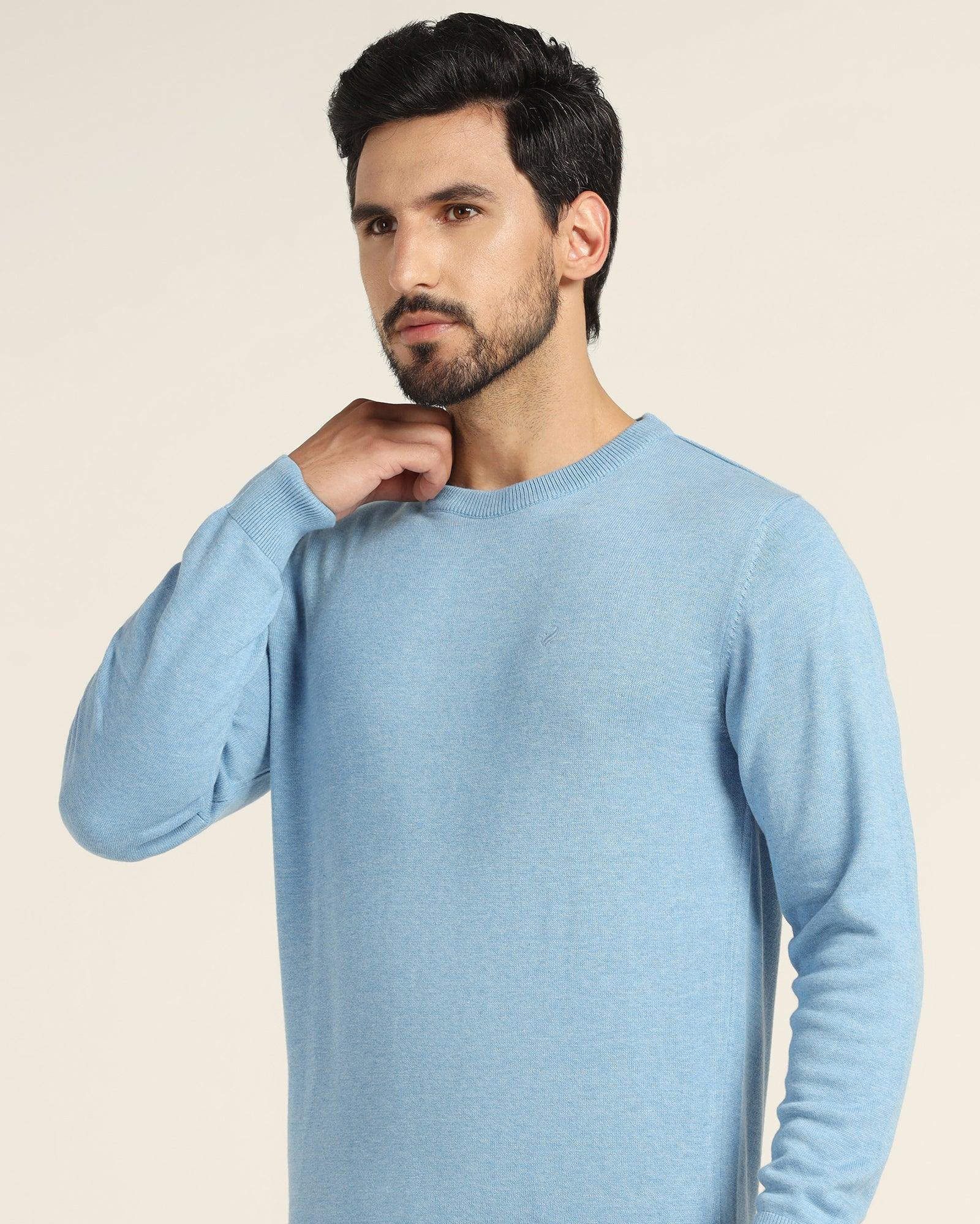 Crew Neck Blue Solid Sweater - Jolly - Blackberrys