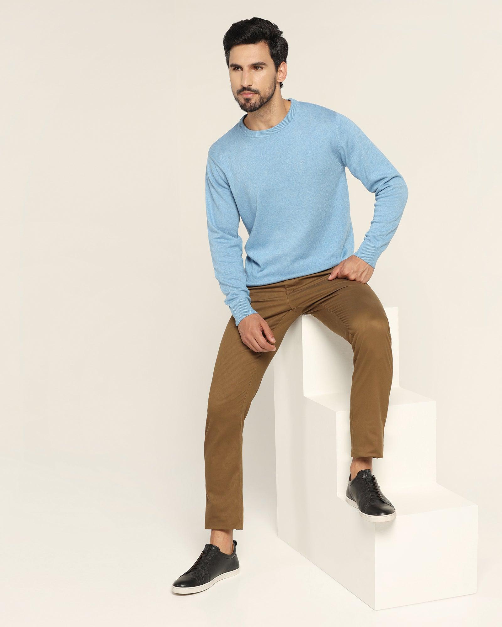 Crew Neck Blue Solid Sweater - Jolly - Blackberrys
