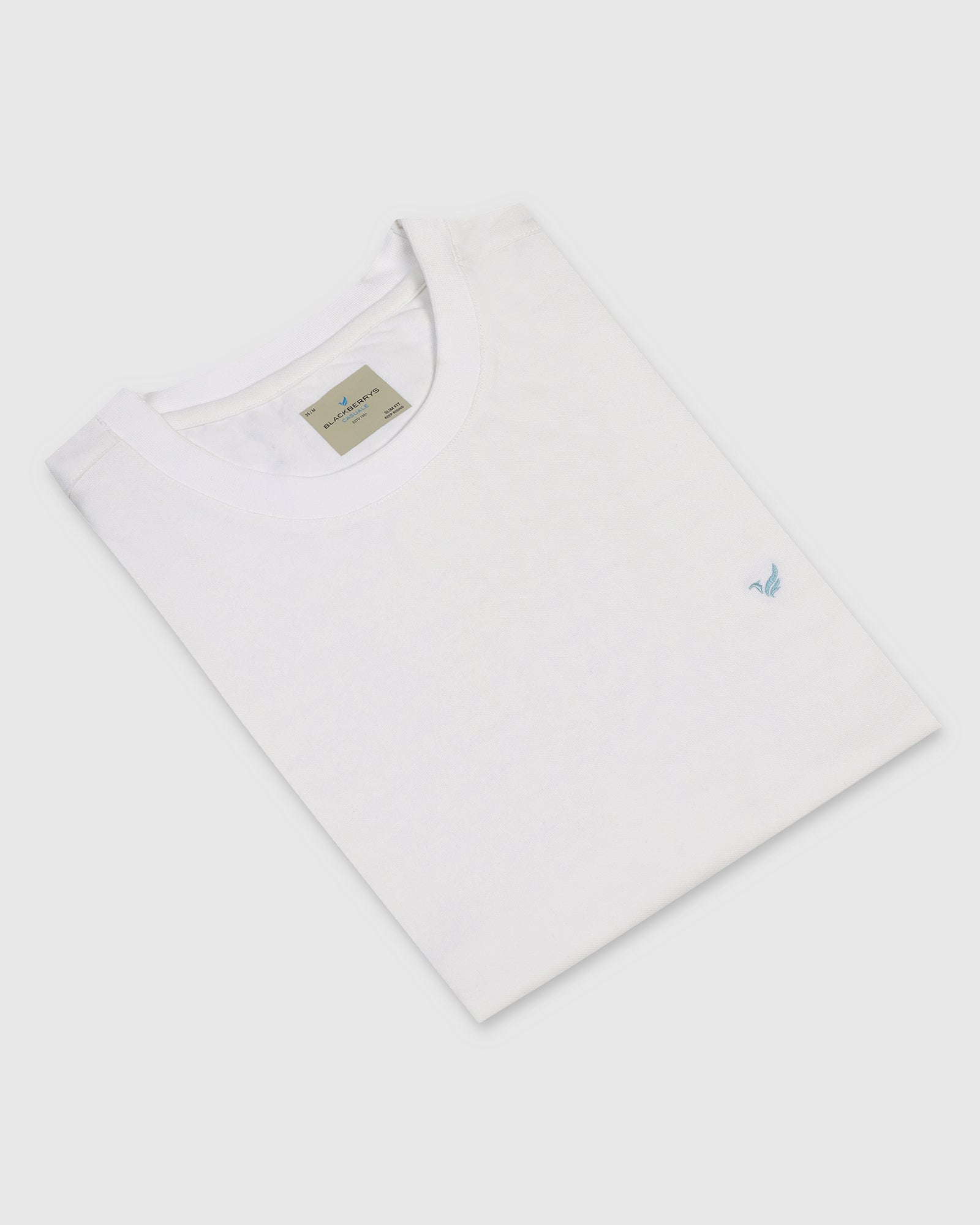 Crew Neck White Solid T-Shirt - Spectrum
