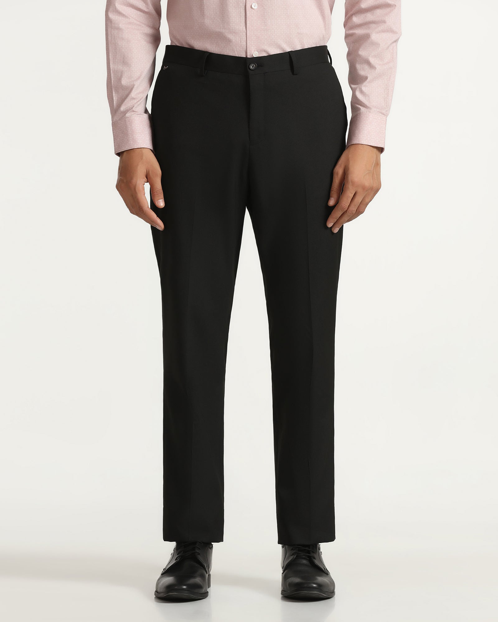 Straight B-90 Formal Black Solid Trouser - Musk