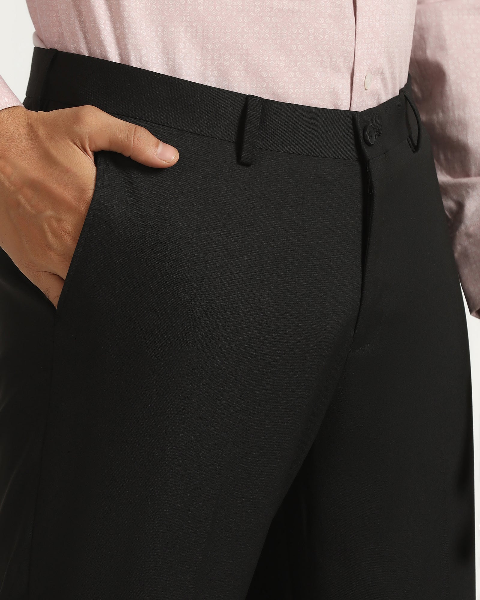 Straight B-90 Formal Black Solid Trouser - Musk