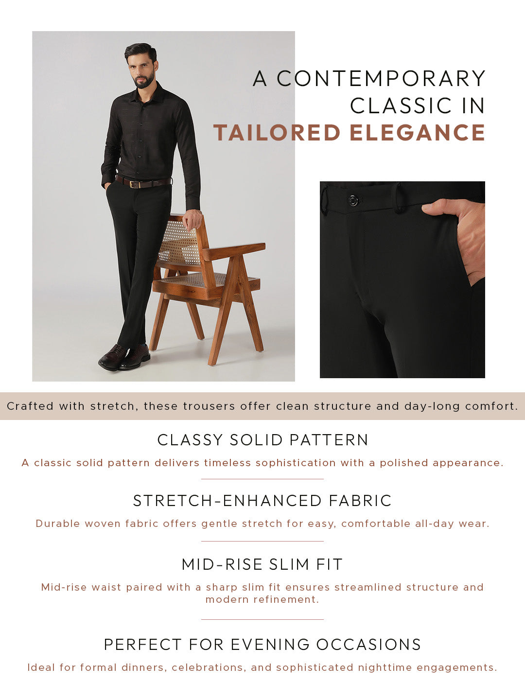 Black Solid Trouser - Black-268