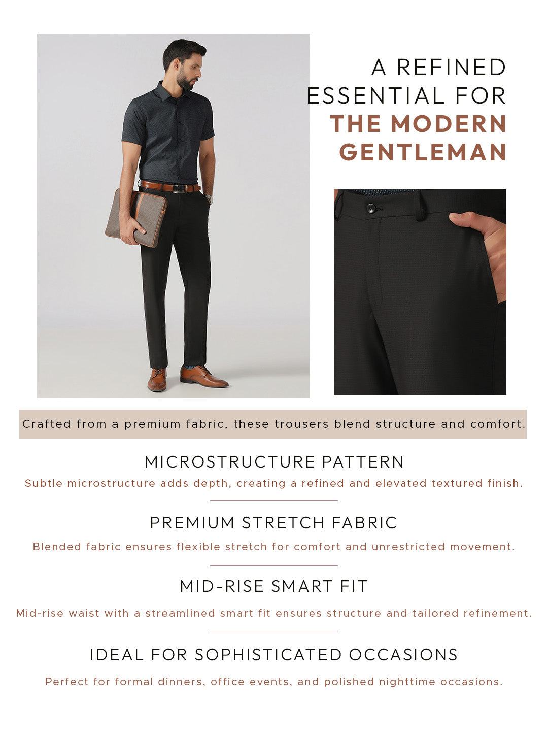 Black Textured Trouser - Black-267