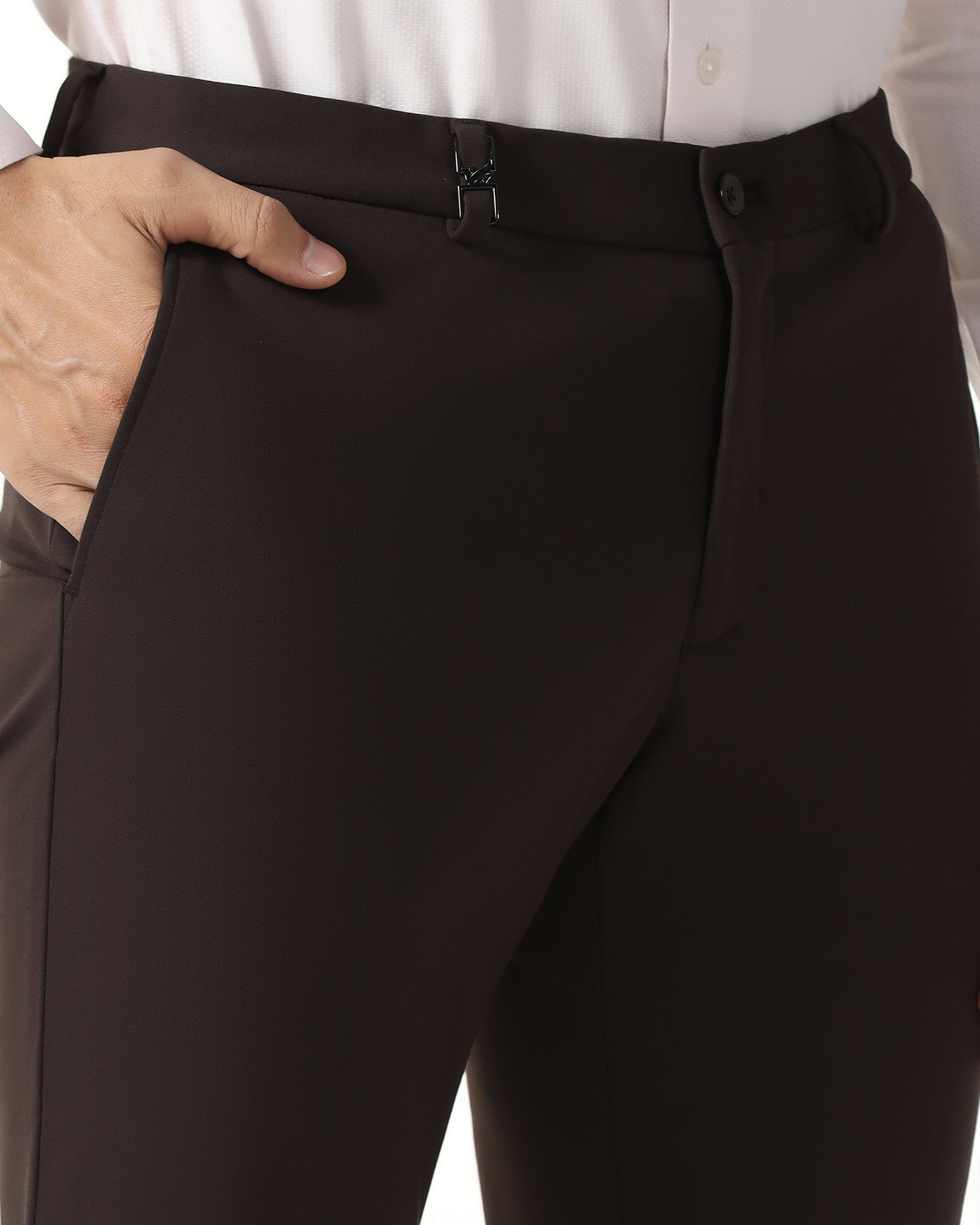Dark Brown Solid Trouser - Oak