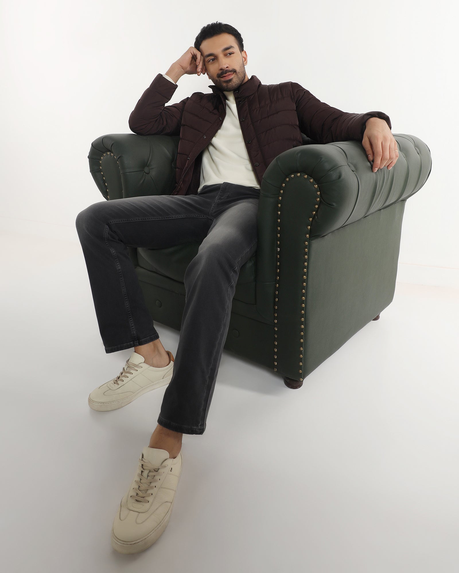 Dark Brown Solid Zipper Jacket - Aproni