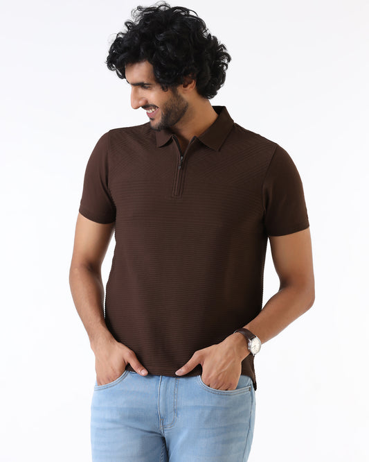 Dark Brown Textured Polo - Bourbon
