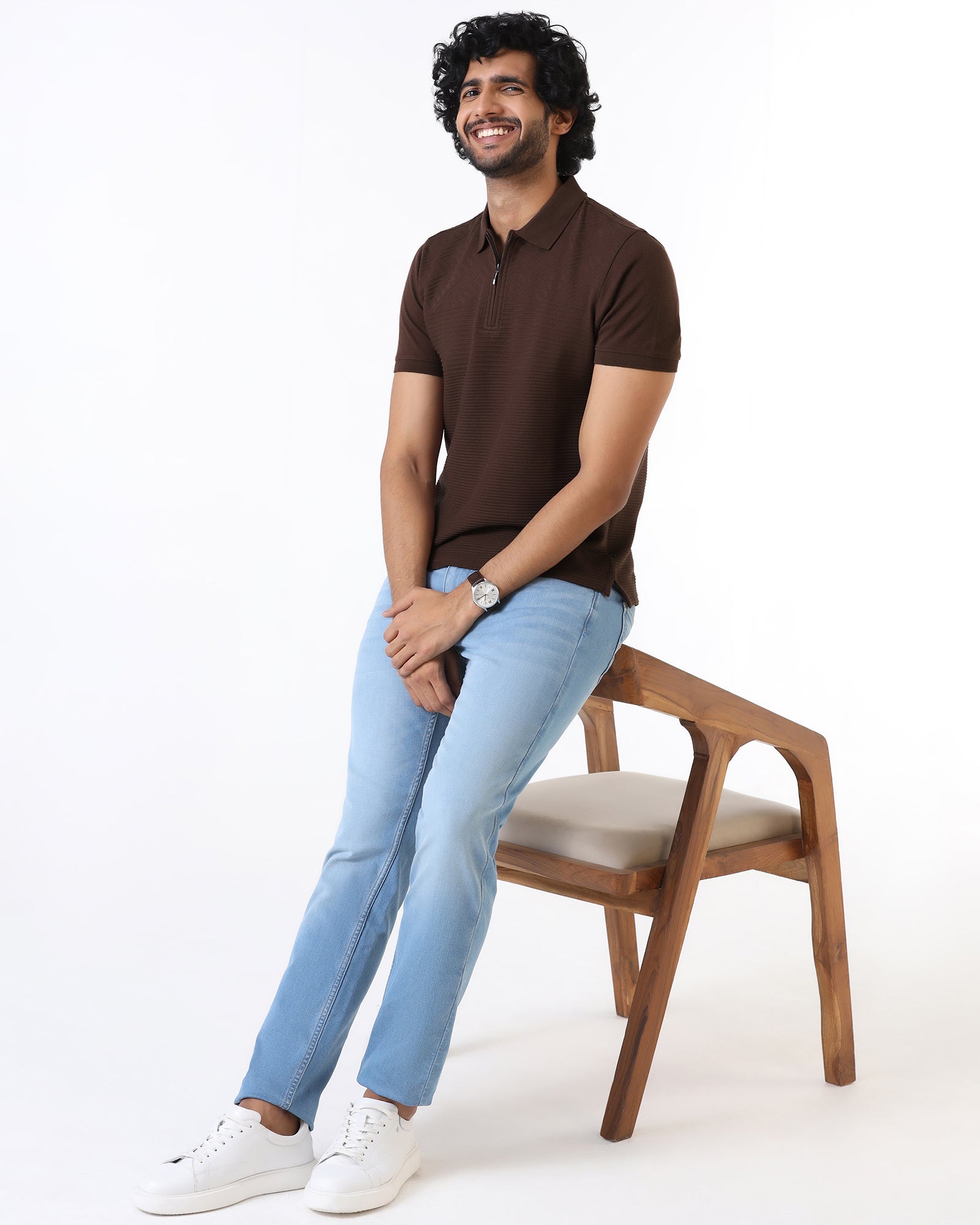 Dark Brown Textured Polo - Bourbon