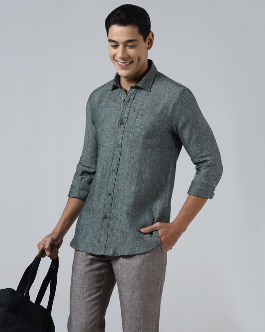 Dark Green Linen Solid Shirt - Stelo
