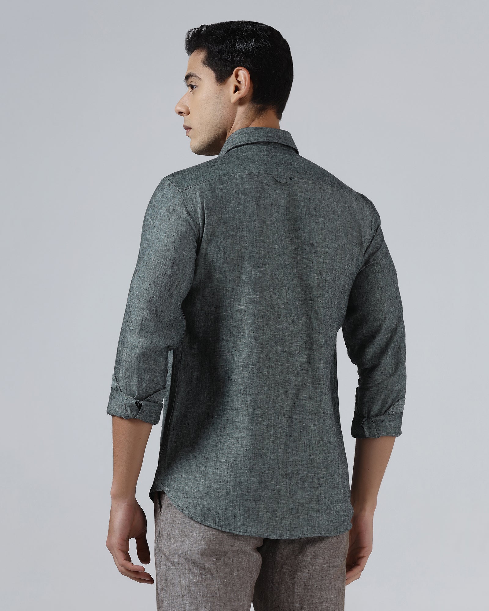 Dark Green Linen Solid Shirt - Stelo