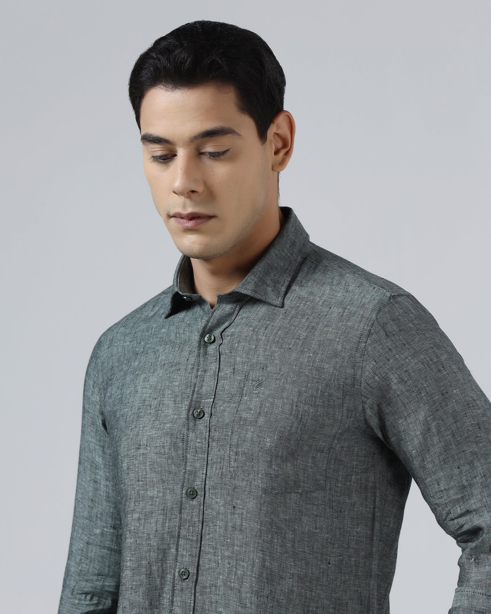 Dark Green Linen Solid Shirt - Stelo