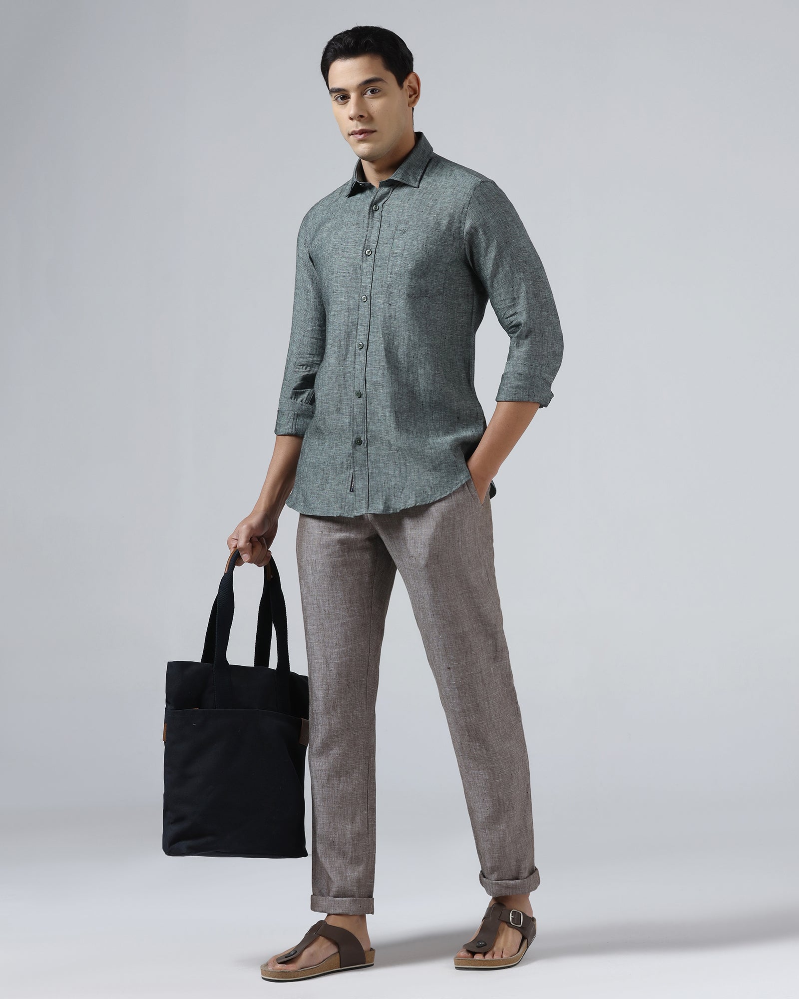 Dark Green Linen Solid Shirt - Stelo
